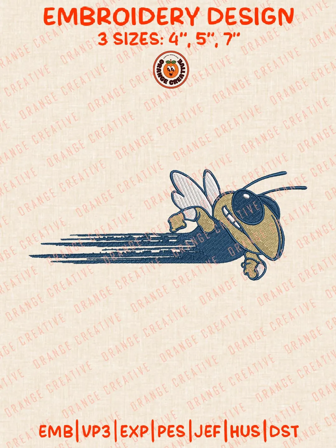 NCAA Georgia Tech Yellow Jackets Mascot Embroidery Design, NCAA Team Logo Embroidery Design, Machine Embroidery Design File, 4 Sizes, Custom Size, Digital Download