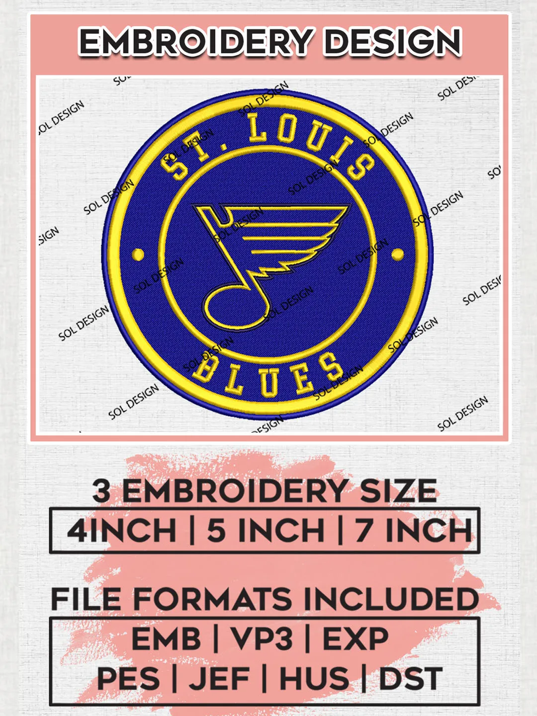 St. Louis Blues Circle Logo Machine Embroidery Files, NHL St. Louis Blues Embroidery Designs, NHL Blues Logo, NHL Embroidery Designs, Digital Download