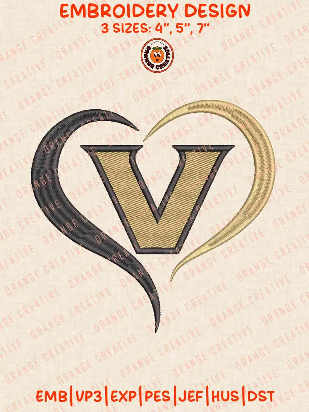Vanderbilt Commodore Heart Embroidery Files, Football Embroidery Designs, College Sport Machine Embroidery Files, 3 Sizes, Custom Sizes, Instant Download