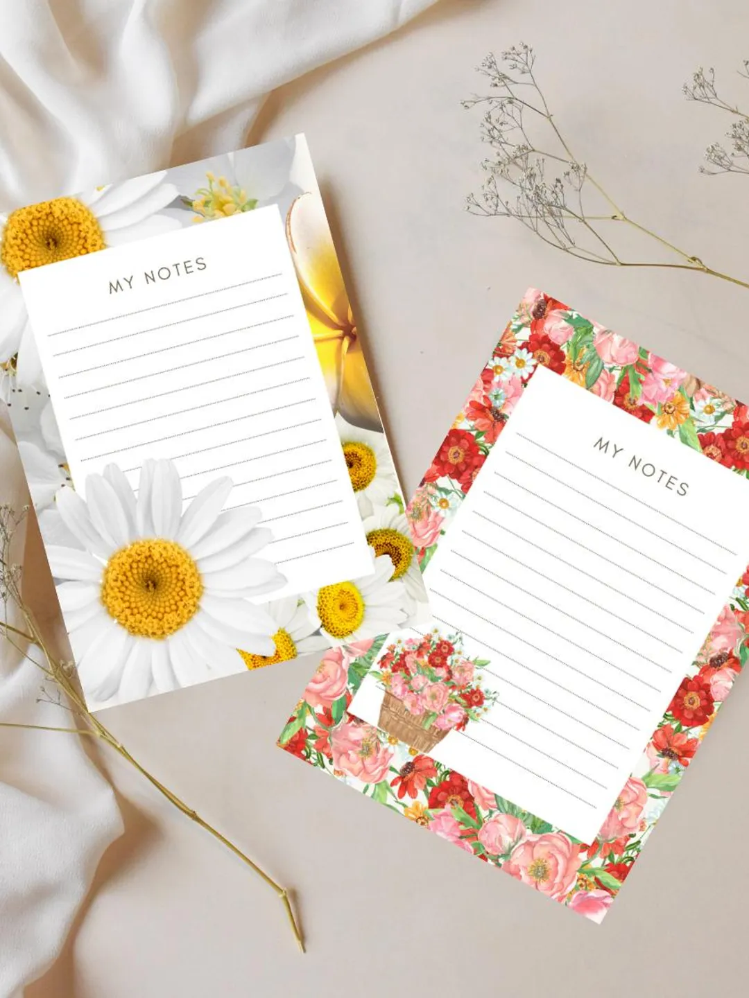 Floral Notes Pages Printable – Journal Paper Bundle (Digital Download)
