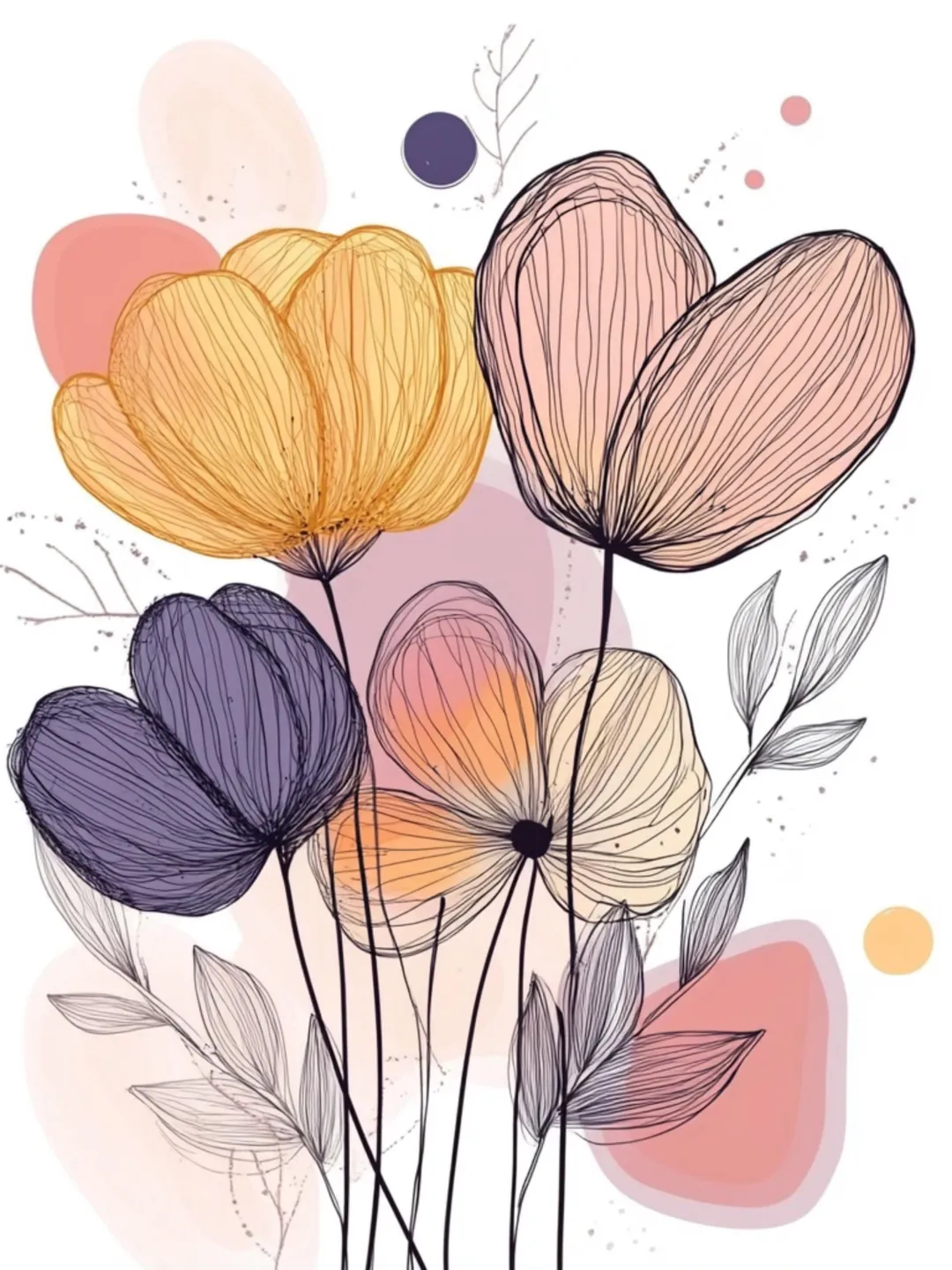 Pastel Line Design 12 Floral Pastel Line Art Digital Images, 12 Poster Set, Large Square ...