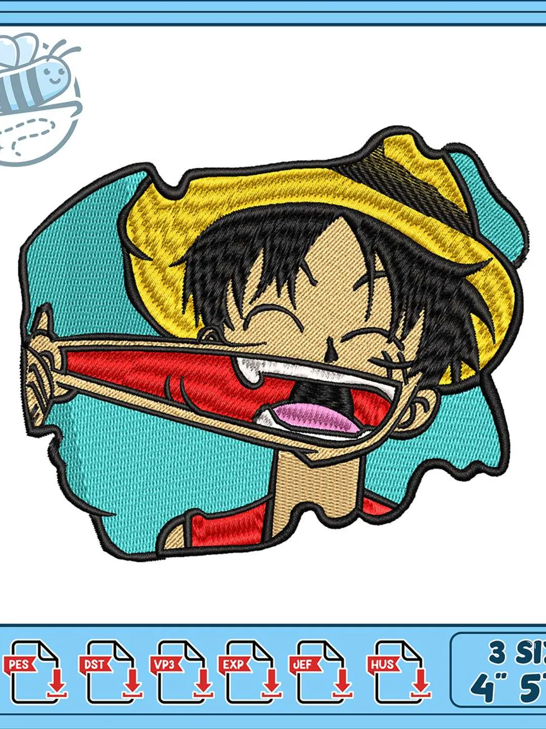 Luffy Laughing Chibi Embroidery Design, Straw Hat Anime Machine