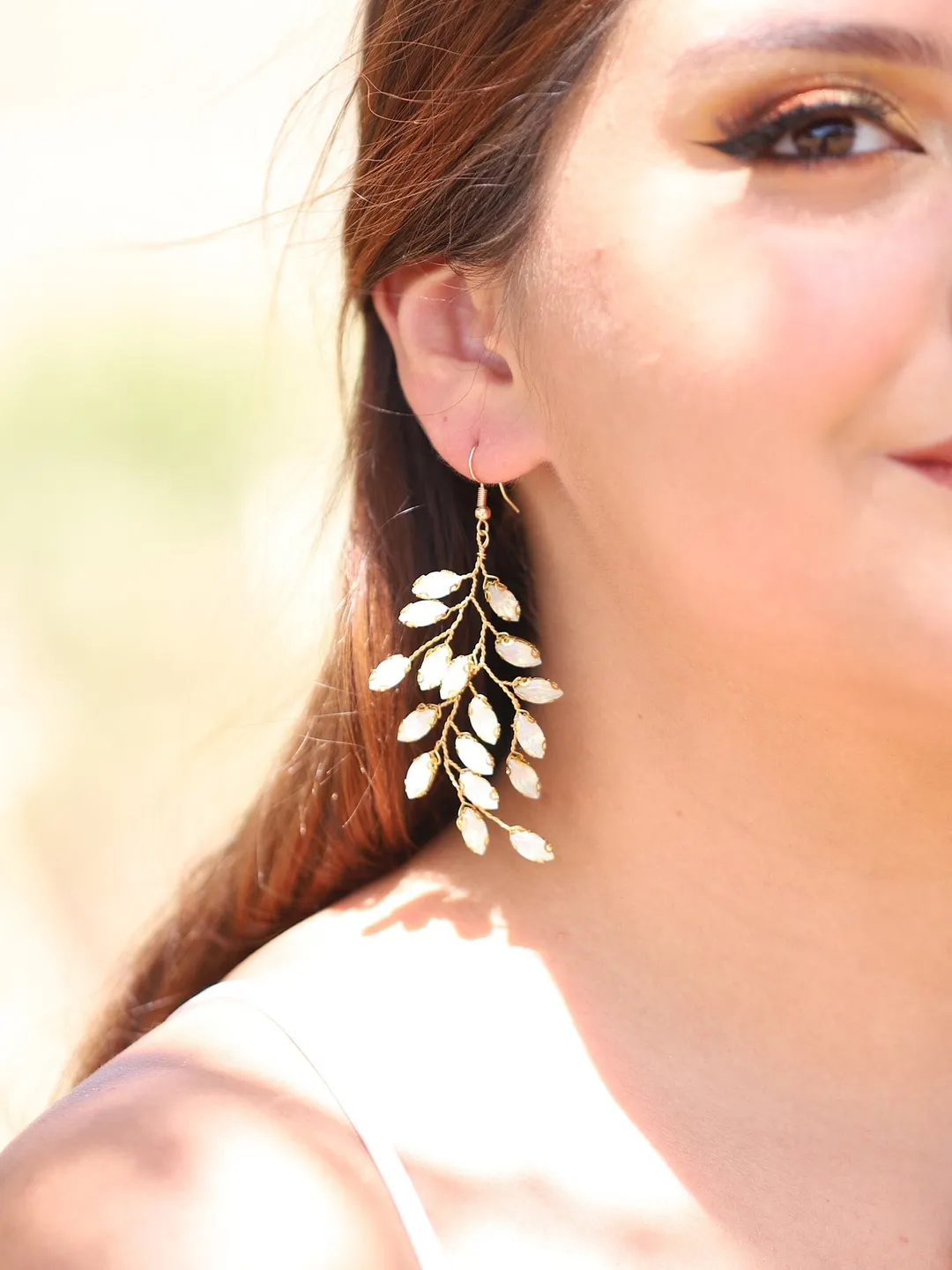 Opal Wedding Earrings, Boho Bridal Earrings, Long Chandelier Statement Earrings, Opal Crystal Wedding Jewelry For Bride, Bridal Jewelry Set