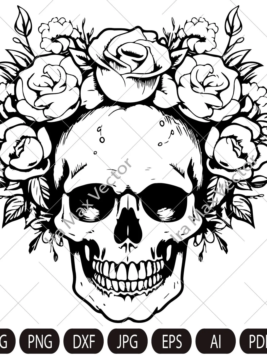 Floral Skull Svg, Skull Svg, Flower Skull Svg, Flower Skull Clip Art, Sugar Skull Svg, Skull Vector, Skull Flower Crown svg, Skull shirt