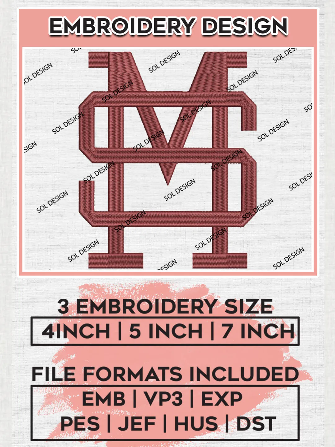 MS Bulldogs College Team Logo Embroidery Design Files, NCAA Mississippi State Bulldogs Machine Embroidery, NCAA Teams, 3 sizes, NCAA Machine embroidery designs, Digital Download