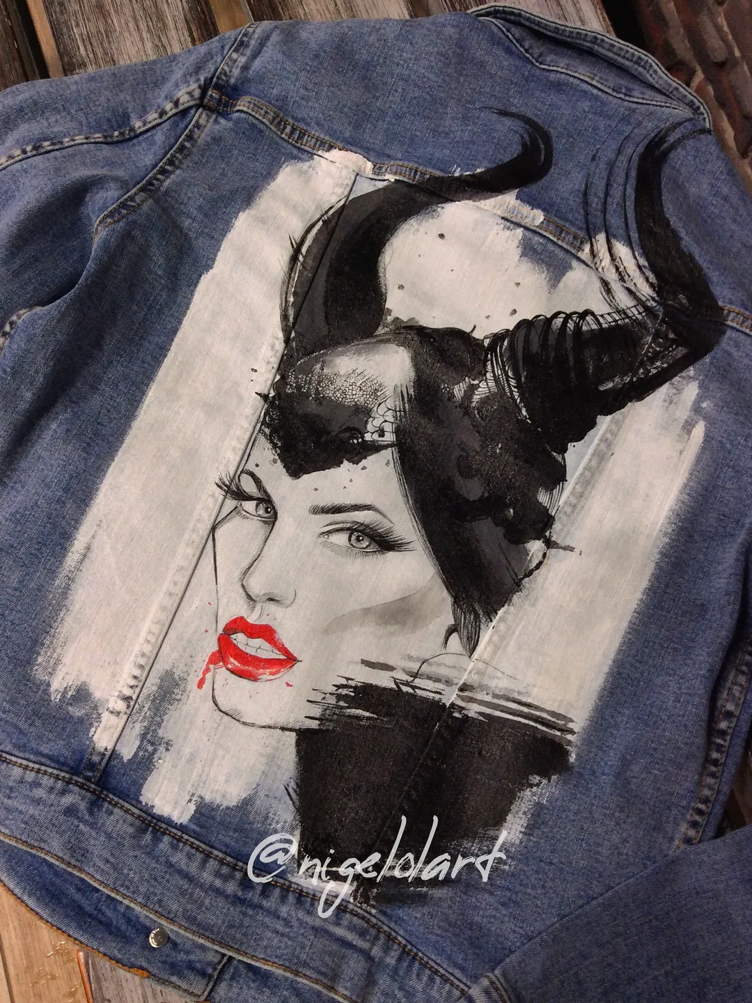 Painted denim jacket Maleficent Custom gifts Jean jacket blue denim jacket