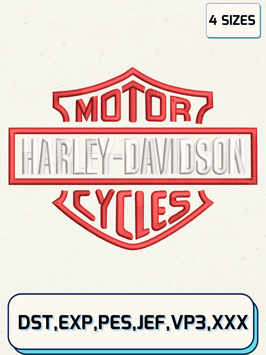 Harley Davidson Logo Embroidery Design, Transport Embroidery File, Machine Embroidery Files, 4 Sizes, Digital Download