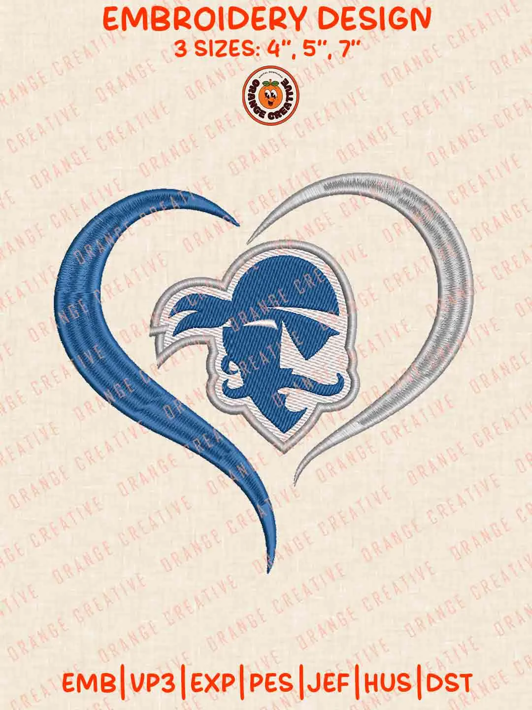 Seton Hall Pirate Heart Football Embroidery Design Files, Football Logos Embroidery Designs, Sport Machine Embroidery Files, 3 Sizes, Custom Sizes, Instant Download