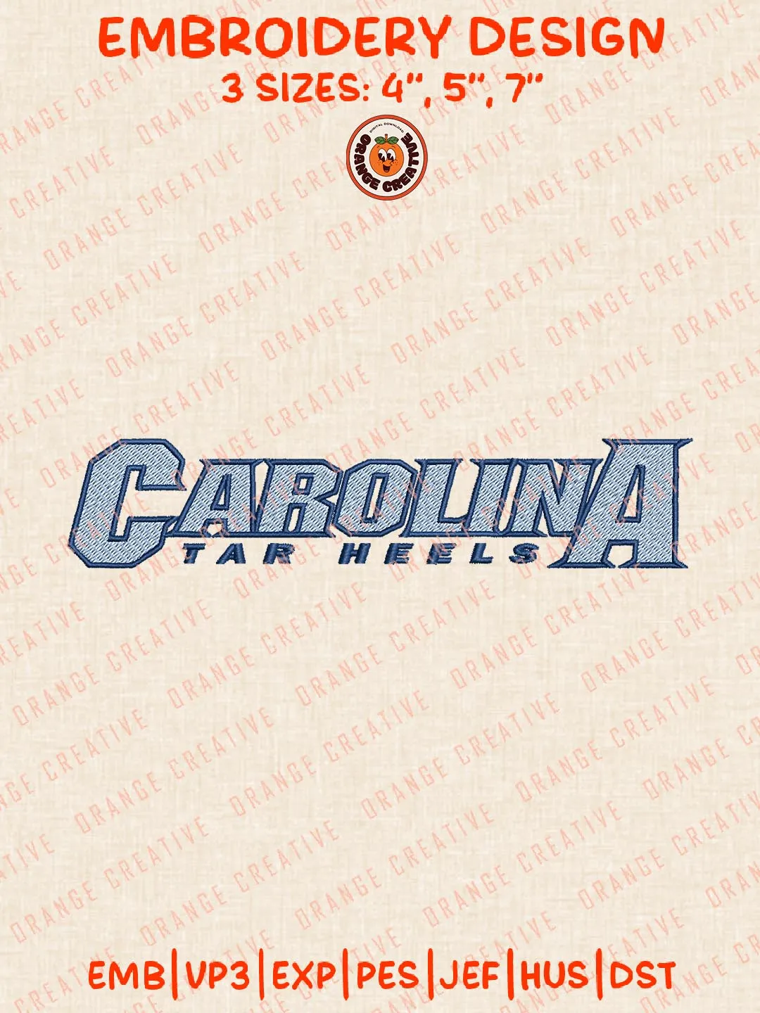 NCAA Carolina Tar Heels Embroidery Design, NCAA North Carolina Tar Heels Team Logo Embroidery Design, Machine Embroidery Design File, 4 Sizes, Custom Size, Digital Download