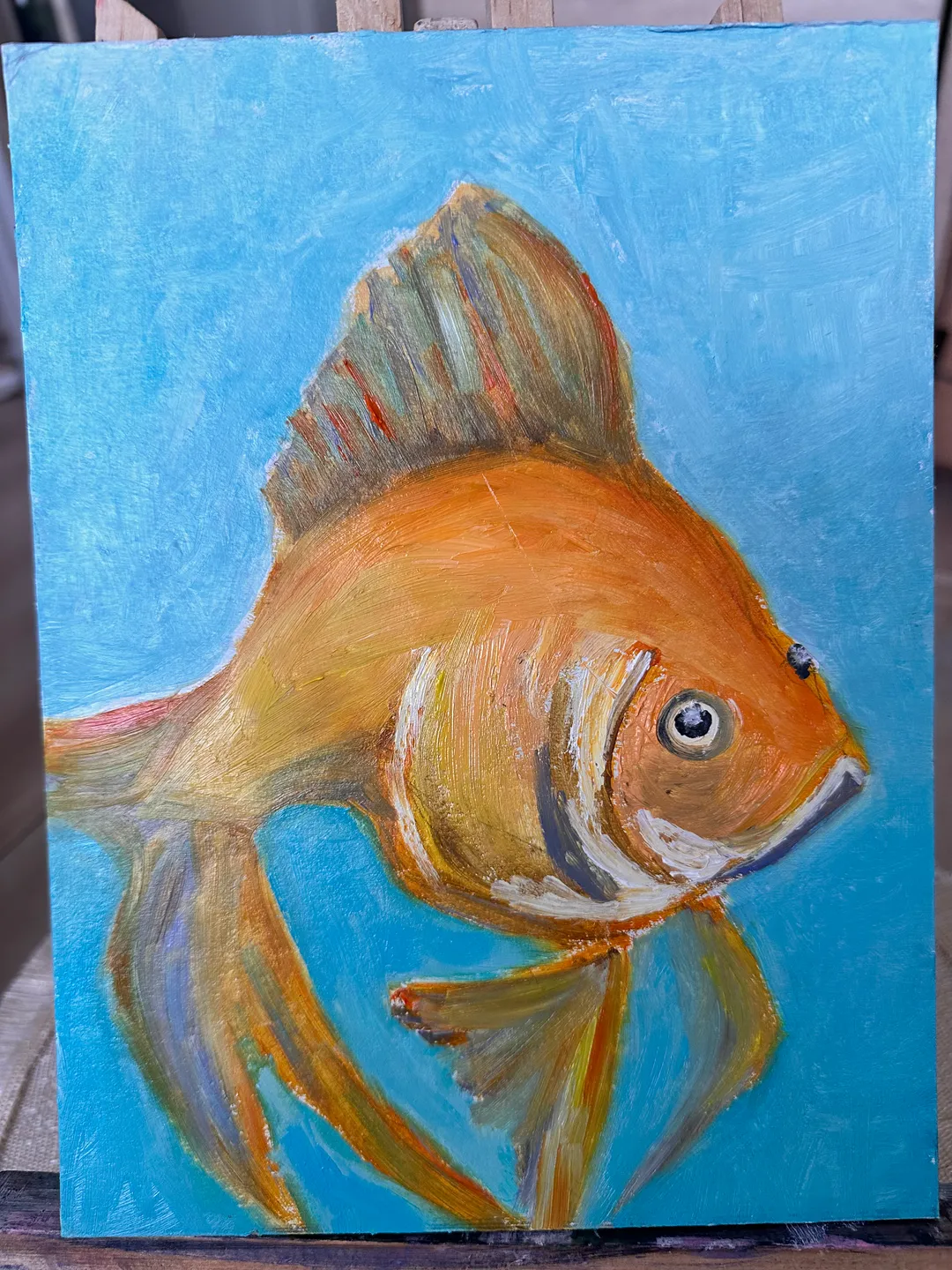 Oil Painting Goldfish Aquarium Fish Marine Animals Portrait Cardboard 9x7 inches 24x18 cm Modern Art Wall Decor
