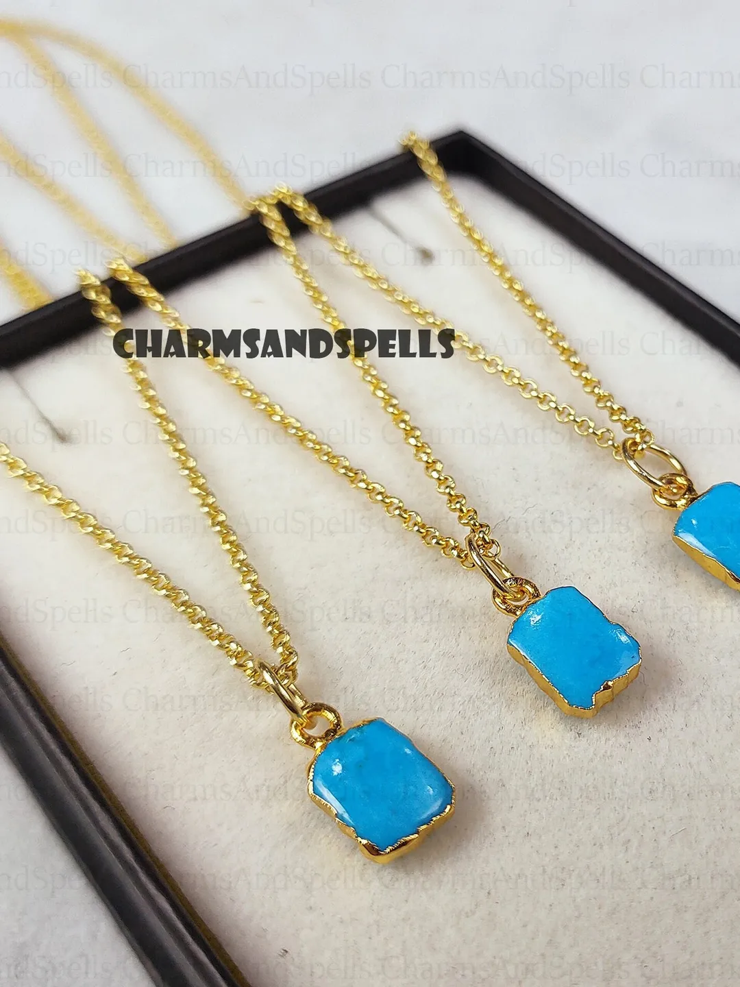 Raw Turquoise Slice Necklace, Birthstone Pendant, Women Jewelry, Boho Gift For Women