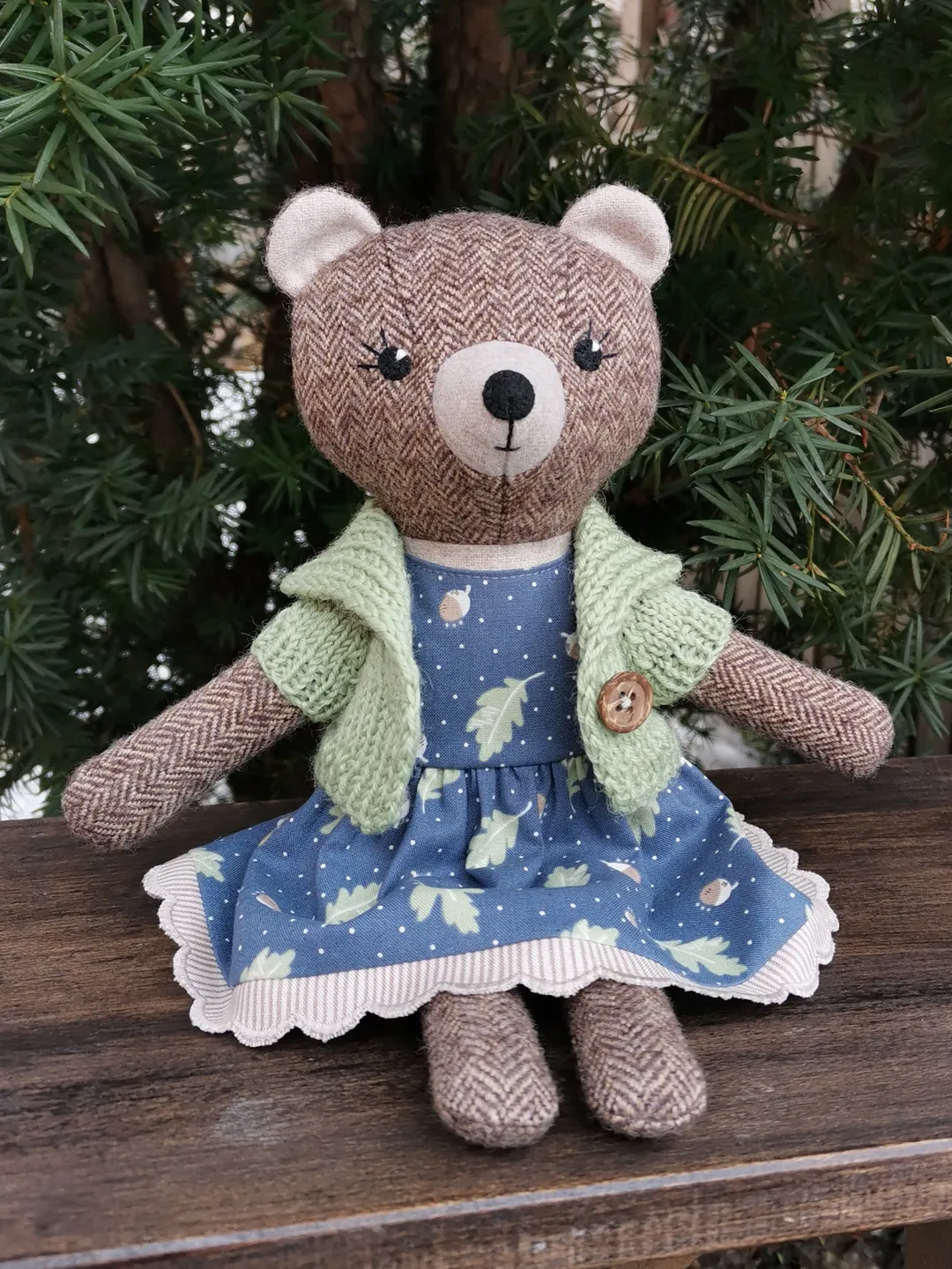Brown bear girl, handmade plush toy, stuffed teddy bear toy, textile animal doll