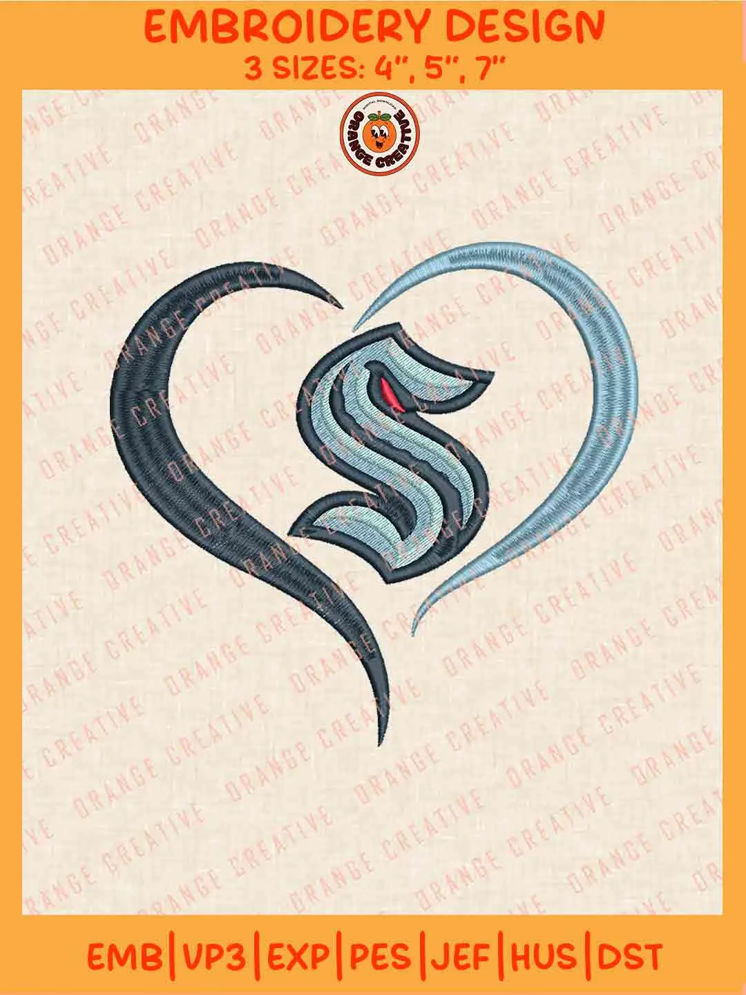 NHL Seattle Kraken Team Heart Logo Embroidery Files, Seattle Kraken Hockey Team Embroidery Designs, NHL Seattle Kraken Machine Embroidery Files, NHL Hockey Team Machine Embroidery, Digital Download