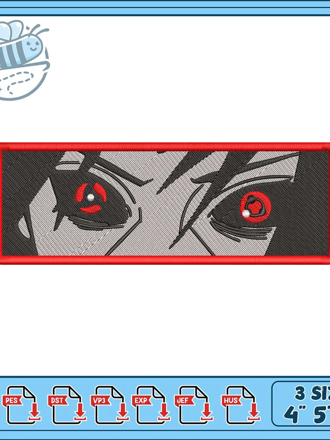 Itachi Eyes Embroidery Design, Sharingan Anime Patch Machine Embroidery File, Naruto Uchiha Eye Rectangle Badge Instant Download