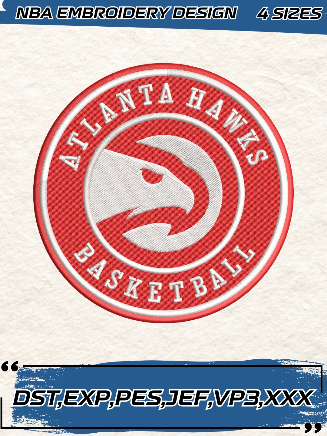 Atlanta Hawks Logo Embroidery Design,NBA Logos Embroidery Files, Machine Embroidery Design File, 4 Sizes,Digital Download