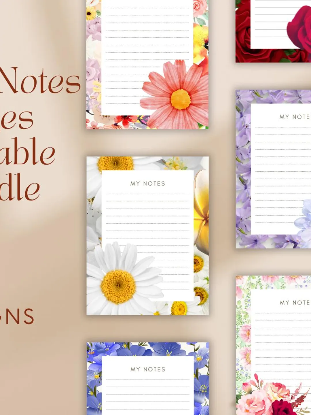 Floral Notes Pages Printable – Journal Paper Bundle (Digital Download)