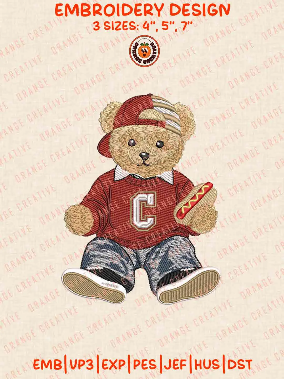 Charleston Cougar Teddy Bear Embroidery Design Files, Football Embroidery Designs, Sport Machine Embroidery Files, 3 Sizes, Custom Sizes, Instant Download