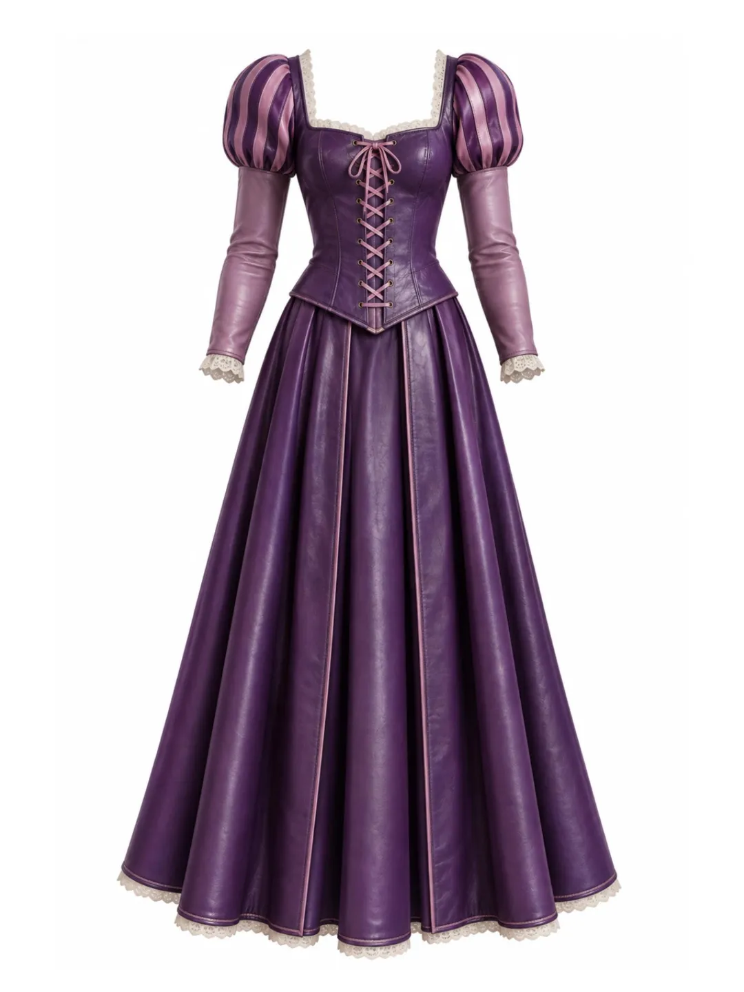 Rapunzel Inspired Purple Leather Corset Dress, Renaissance Princess Cosplay Gown, Fantasy Costume