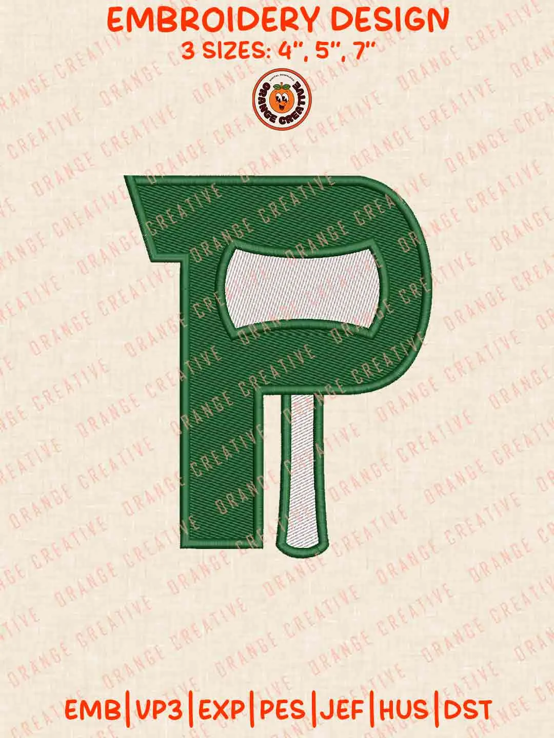 MLS Portland Timbers Letter P Logo Embroidery Files, Portland Timbers Embroidery Designs, League Soccer Machine Embroidery Files, MLS Portland Timbers Logo Machine Embroidery, 3 sizes, Digital Download