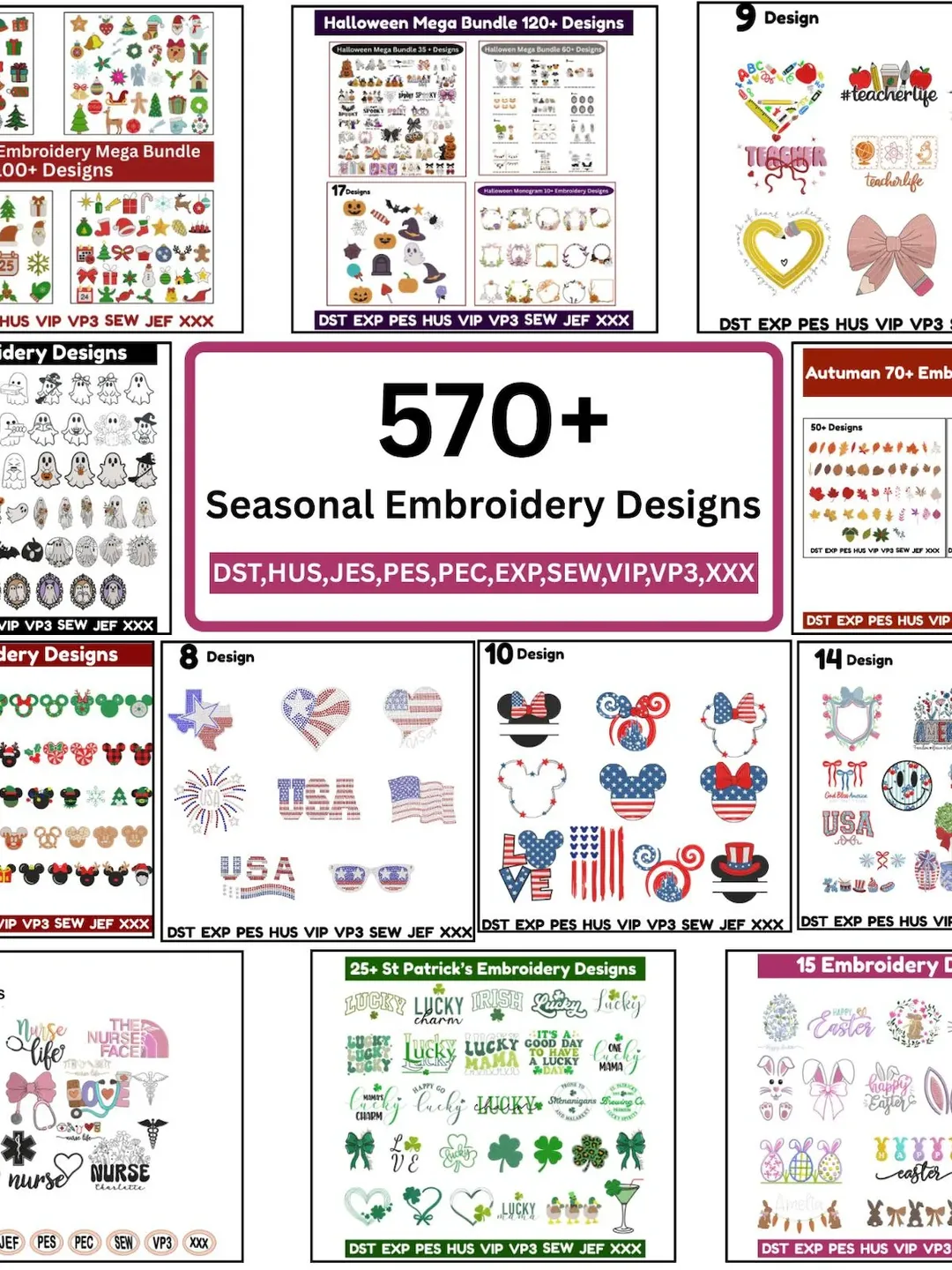 Mega Machine Embroidery Bundle, 2000+ Designs, Pes Dst Jef Exp Xxx Vp3 ...