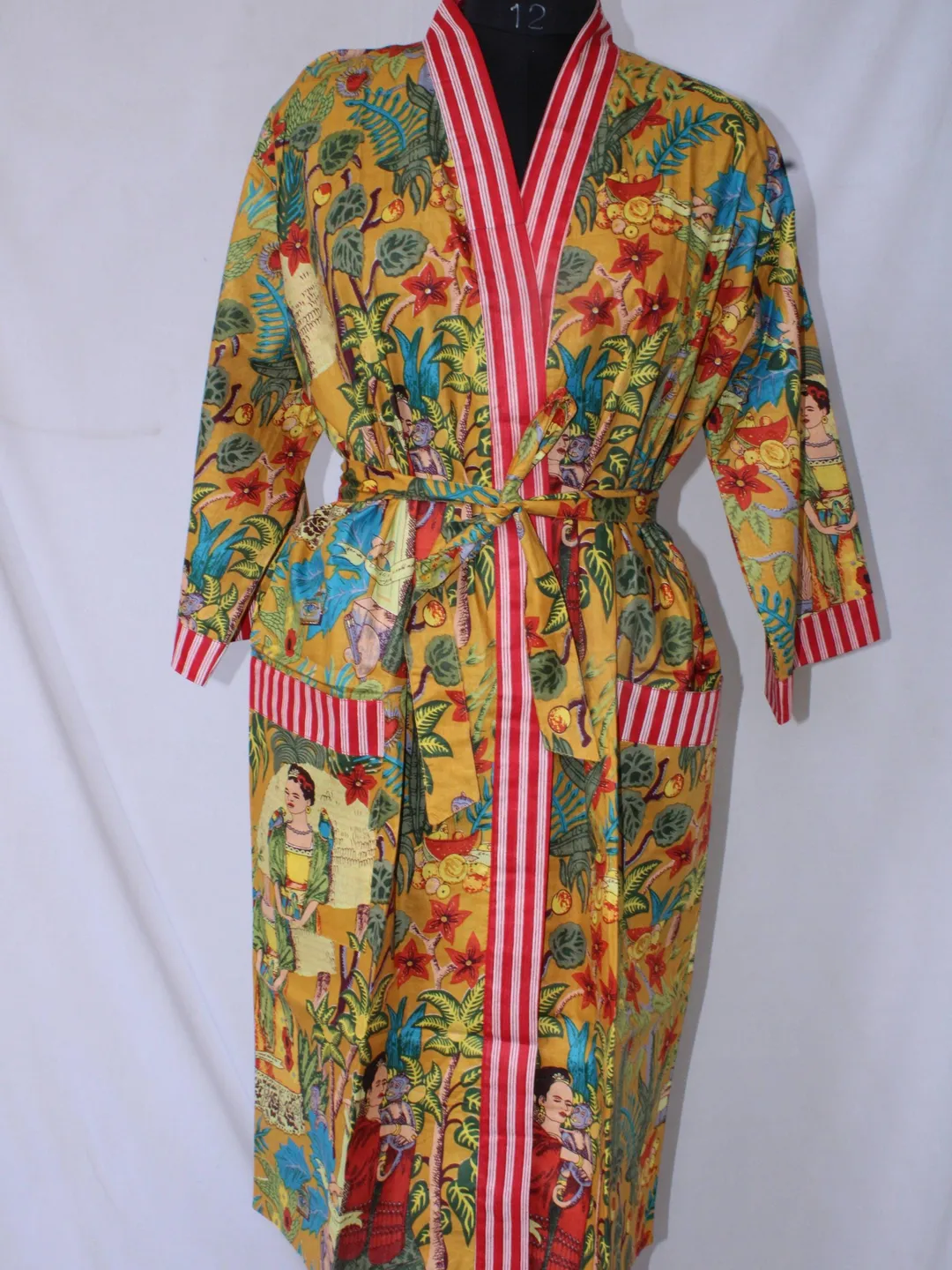 Yellow Robe Cozy Cotton Kimono Robe, Yellow Floral Lightweight Loungewear, Boho Summer ...