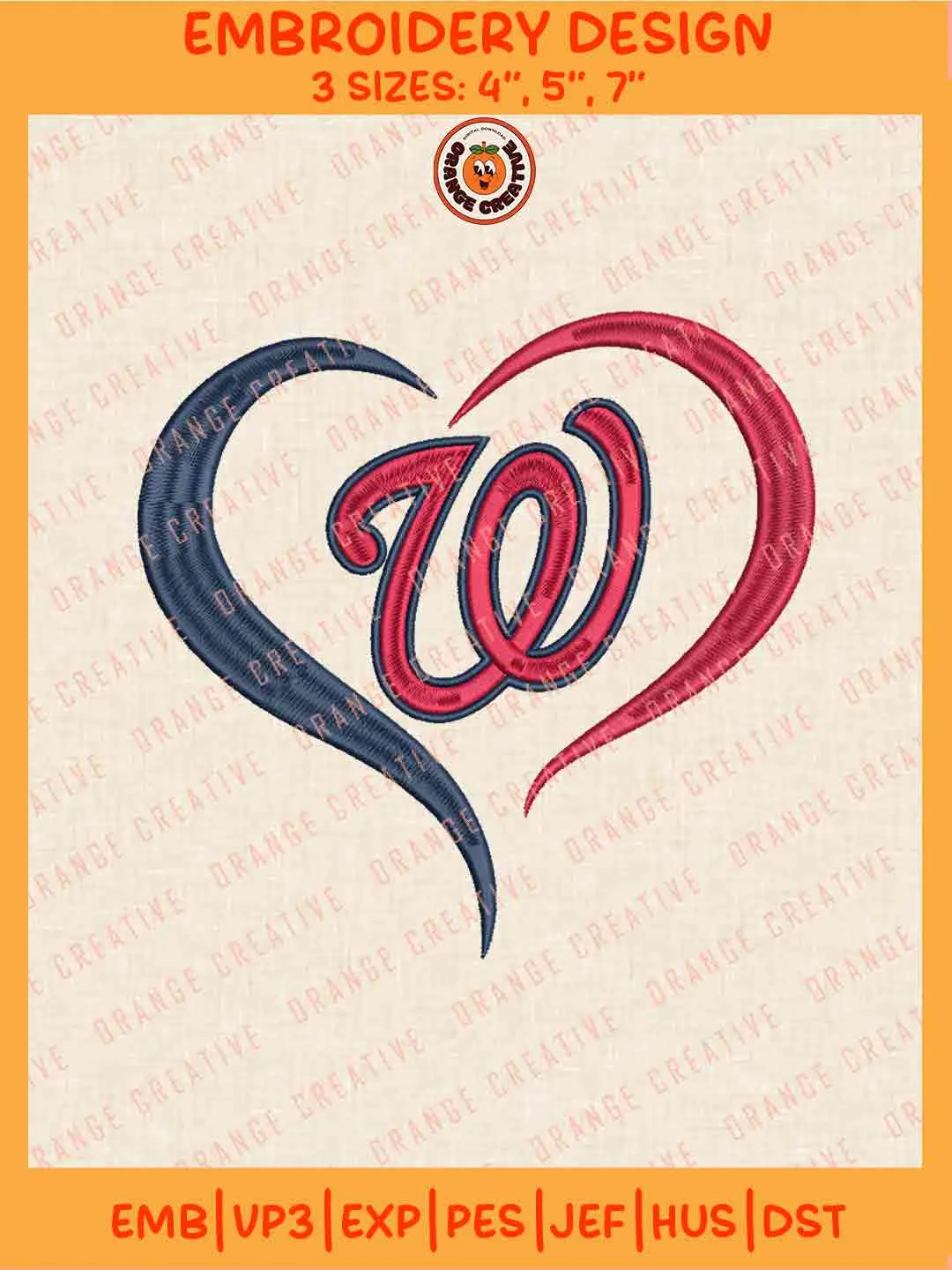 MLB Washington Nationals Team Heart Logo Embroidery Files, MLB Nationals Team Embroidery Designs, Baseball Team Team Machine Embroidery Files, MLB Machine Embroidery, Digital Download