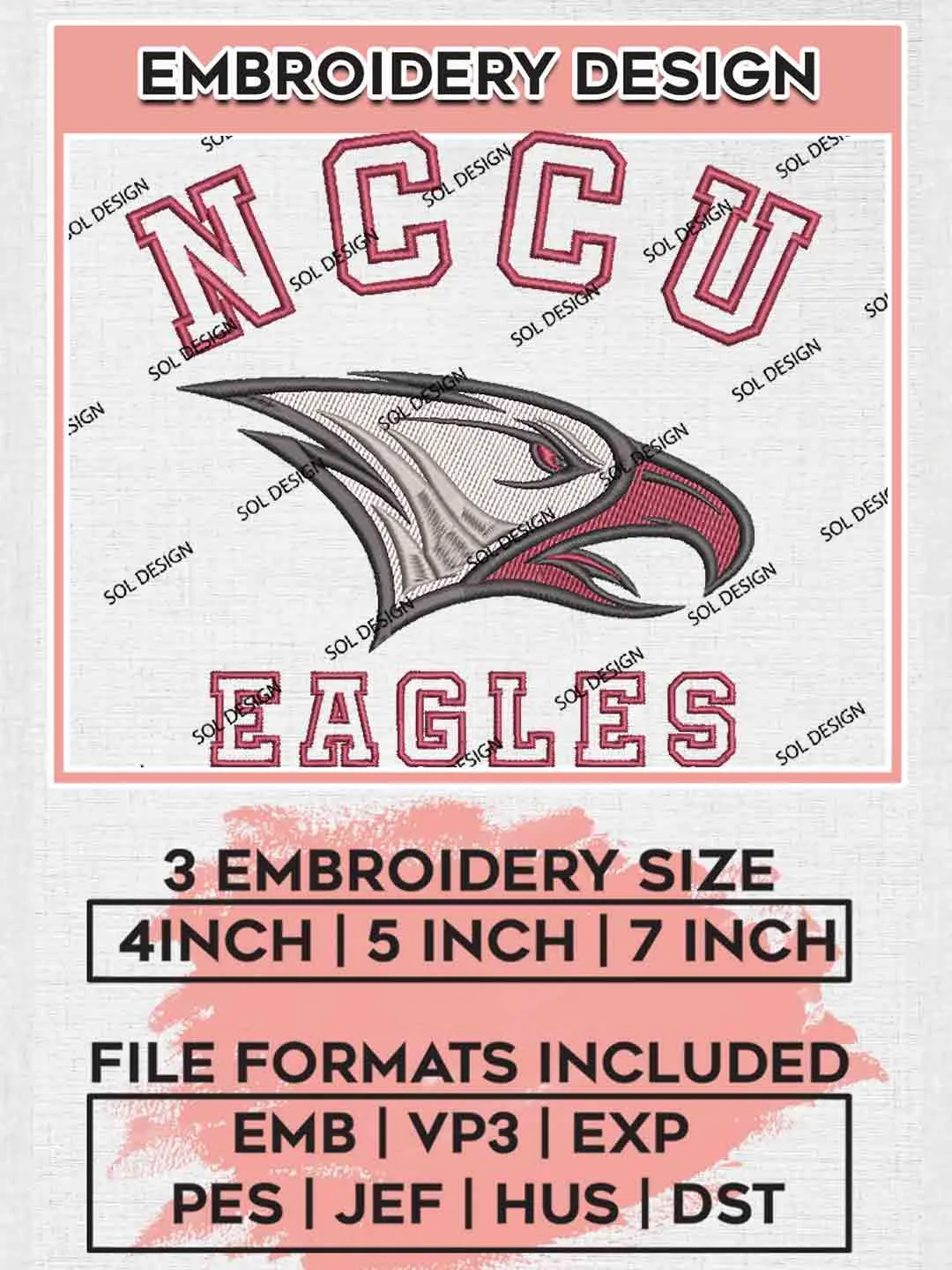 NCCU Eagles Designs, NCAA North Carolina Central Eagles Logo Embroidery files, NCAA Team, College Football Team Machine embroidery designs, Digital Download