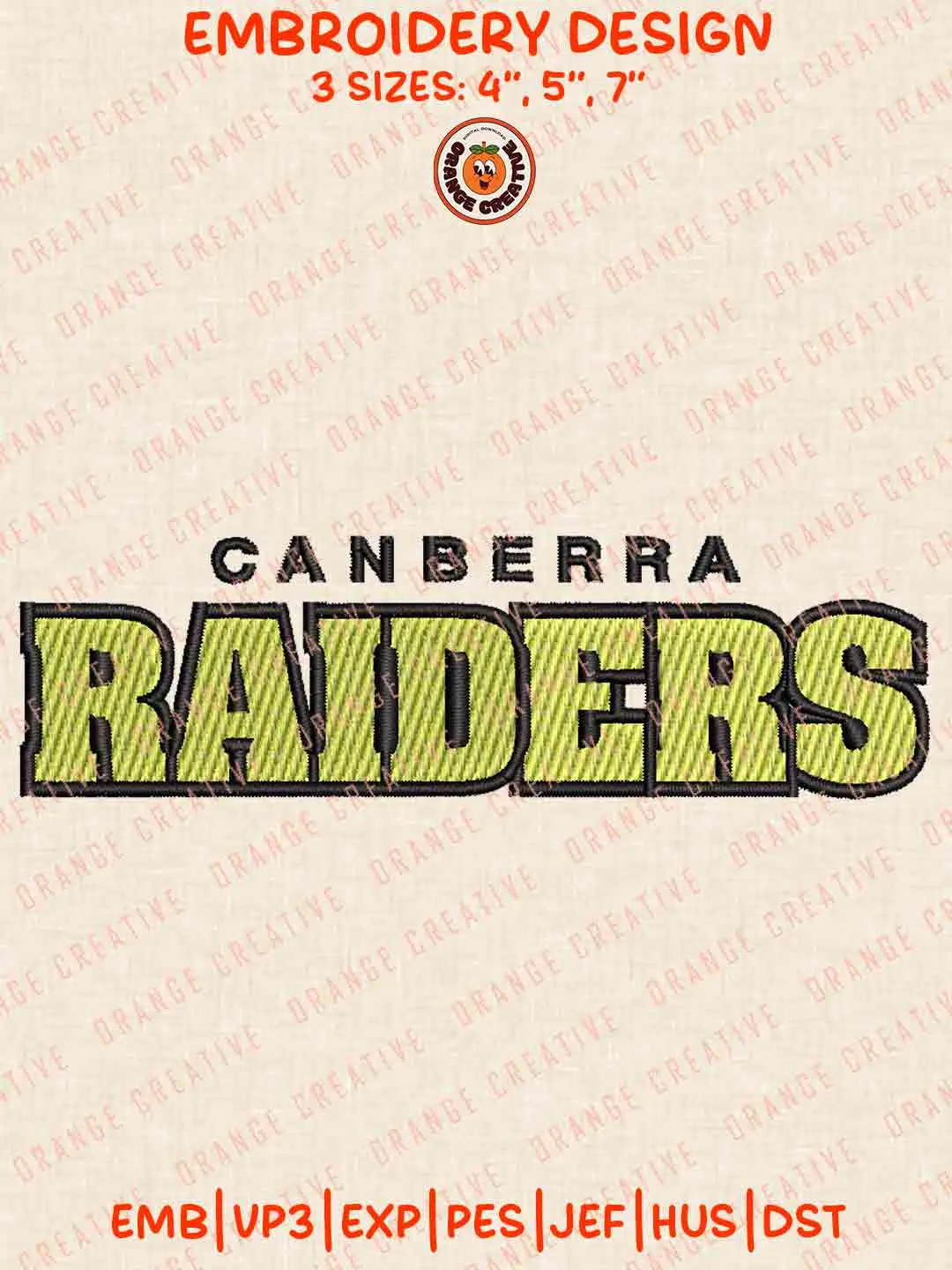 NRL Canberra Raiders Text Logos Embroidery Design, NRL Team Machine Embroidery Digitized Pes File, 4 Sizes, Custom Size, Instant Download