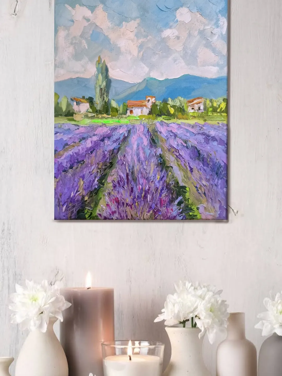 Oil Painting "Provence Landscape" Lavender Fields Original Art Stretched Canvas  Impasto Artwork Floral Landscape Painting 14 x 10 inches by Nata_Lena_Art