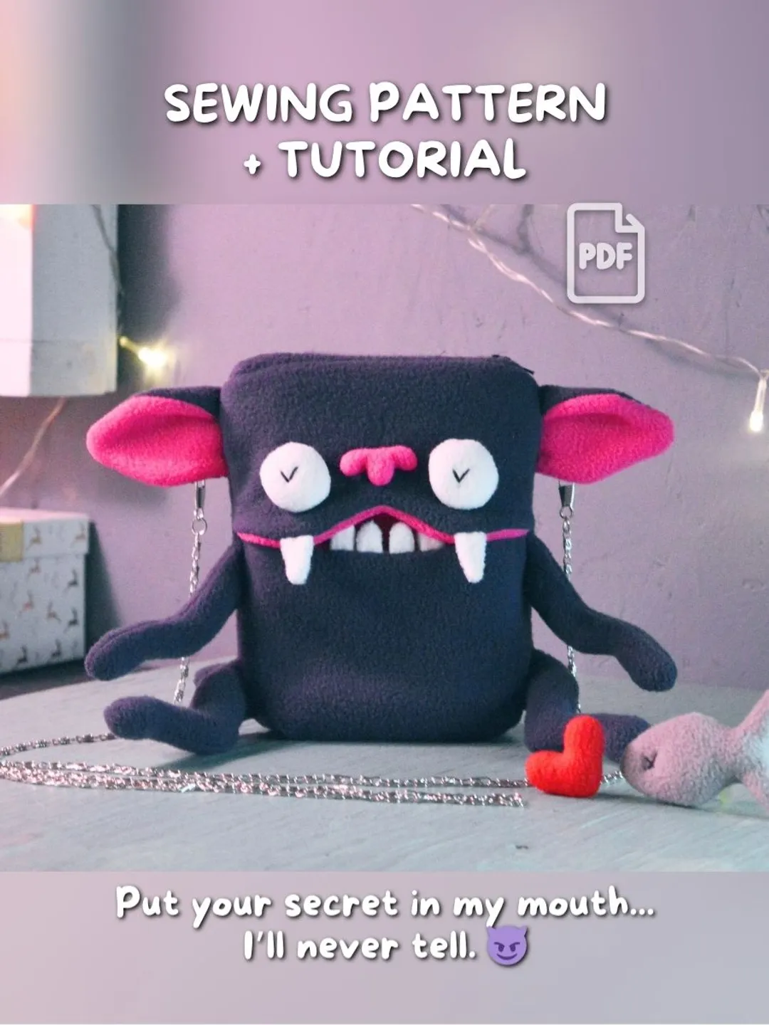 Cat Purse Sewing Pattern + PDF Tutorial | Cute Zipper Bag with Secret Mouth Pocket