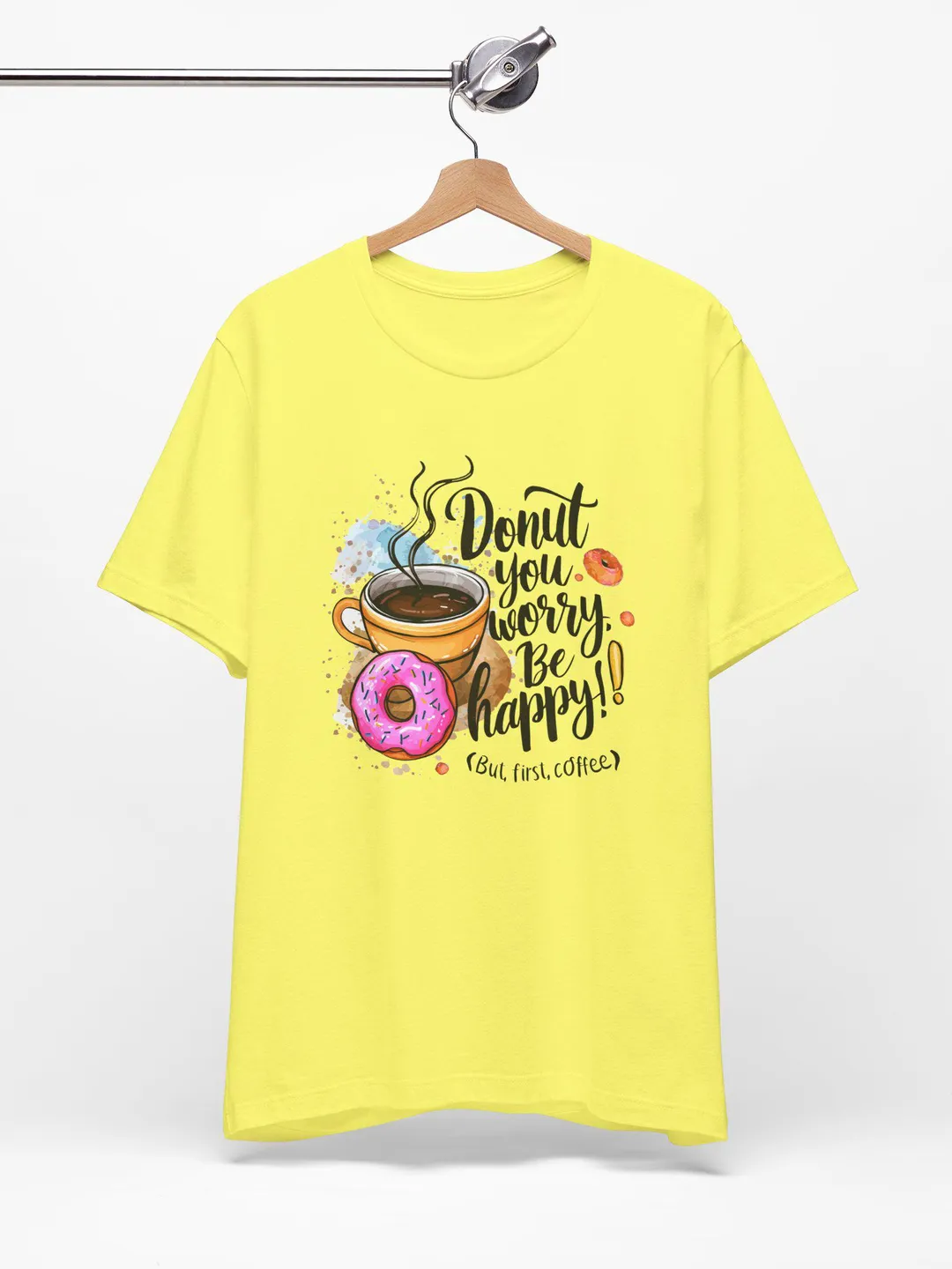 Donut You Worry Be Happy Shirt - Funny Coffee Lover Gift - Cute Donut Graphic Tee - Aesthetic Barista T-shirt - Breakfast Food Pun Top