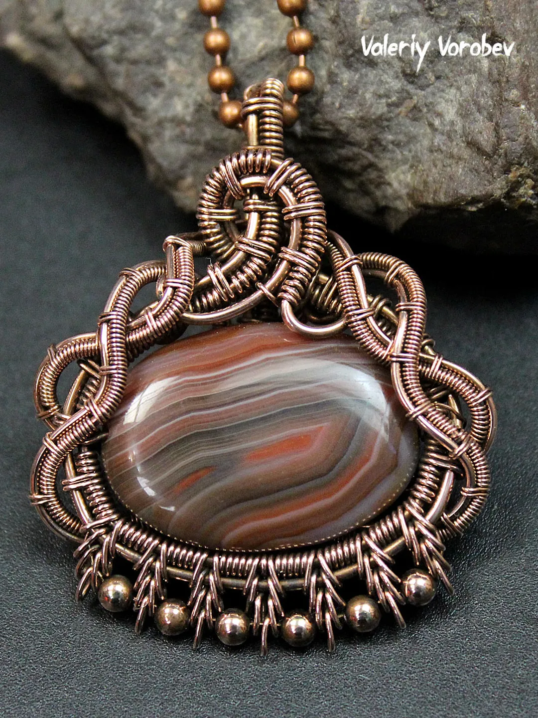 Handmade Agate & Copper Wire Wrap Pendant