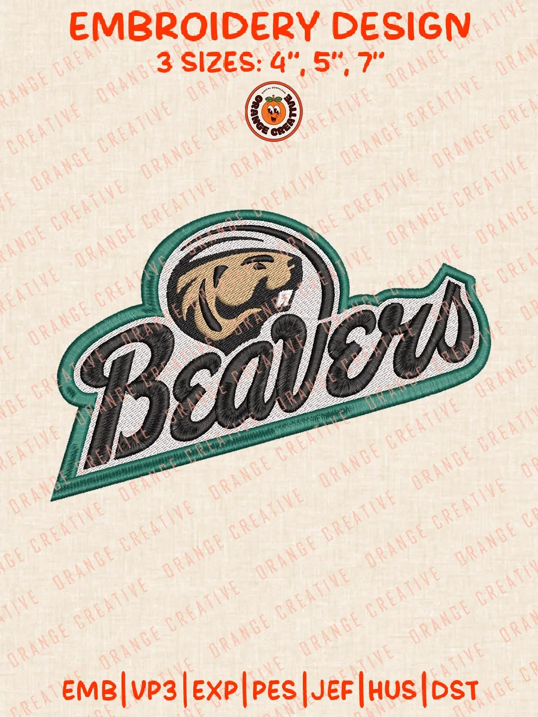 NCAA Beavers Embroidery Design, NCAA Bemidji State Beavers Team Logo Embroidery Design, Machine Embroidery Design File, 4 Sizes, Custom Size, Digital Download