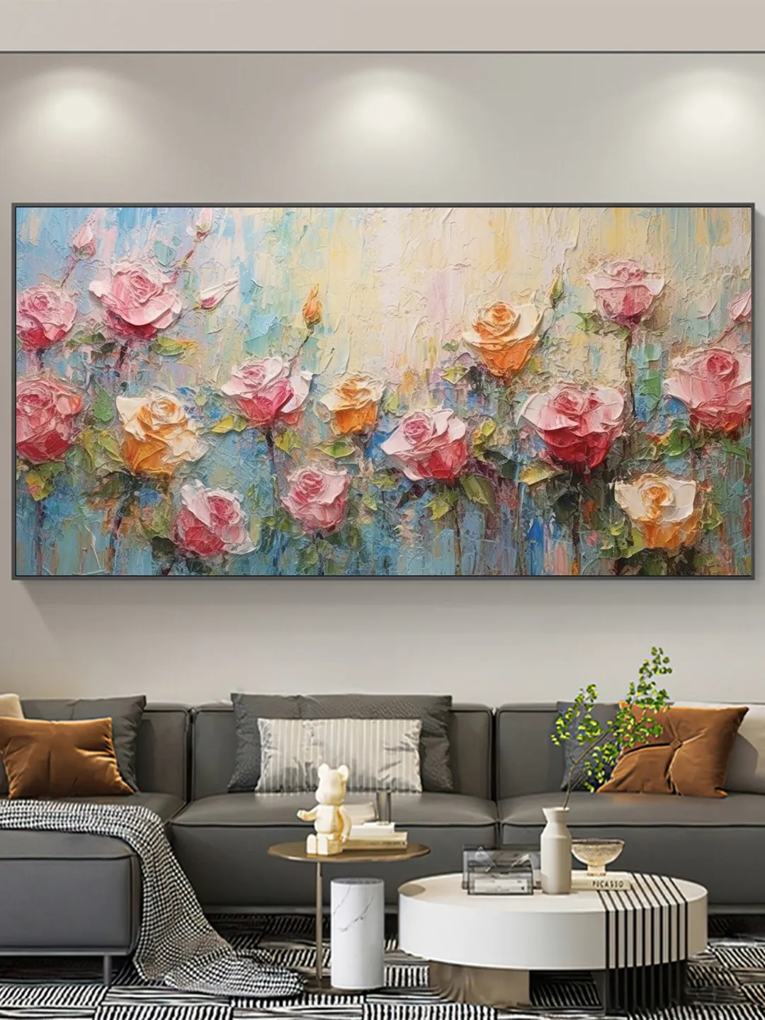 Original Roses Oil Painting On Canvas, Abstract Flowers Painting, Large Wall Art, Pink Roses Decor, Custom Painting,Living room Wall Decor