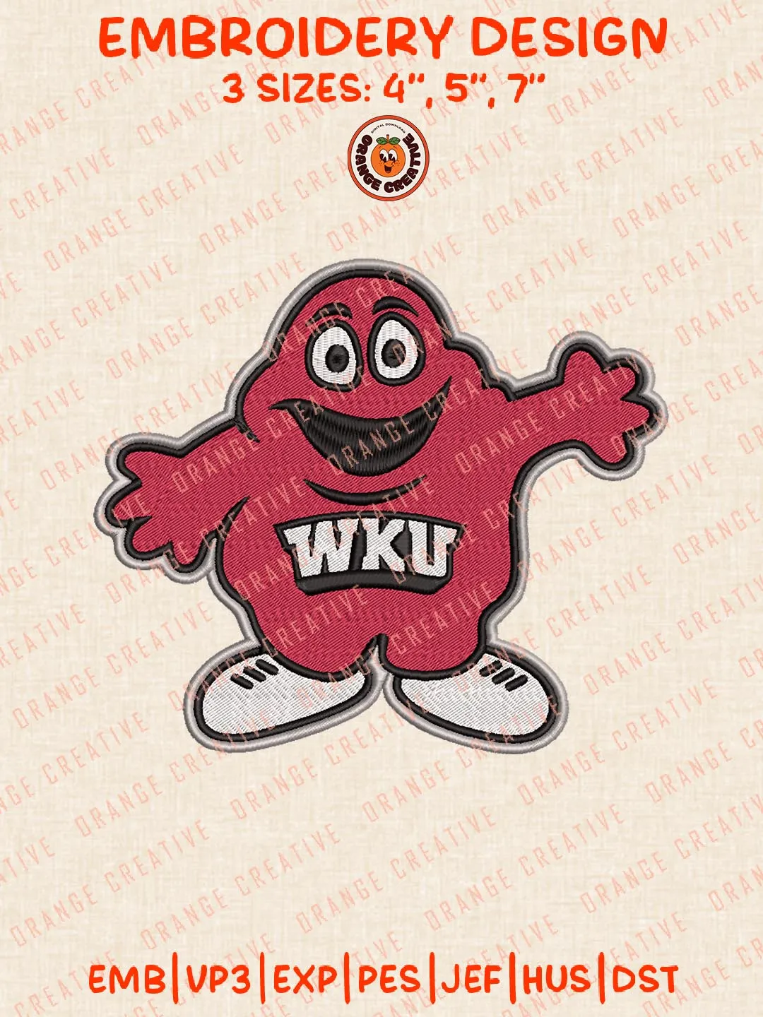 WKU Hilltoppers Logos Embroidery Design Files, NCAA Western Kentucky Hilltoppers Logos Embroidery Designs, Machine Embroidery Files, 4 Sizes, Custom Sizes, Instant Download
