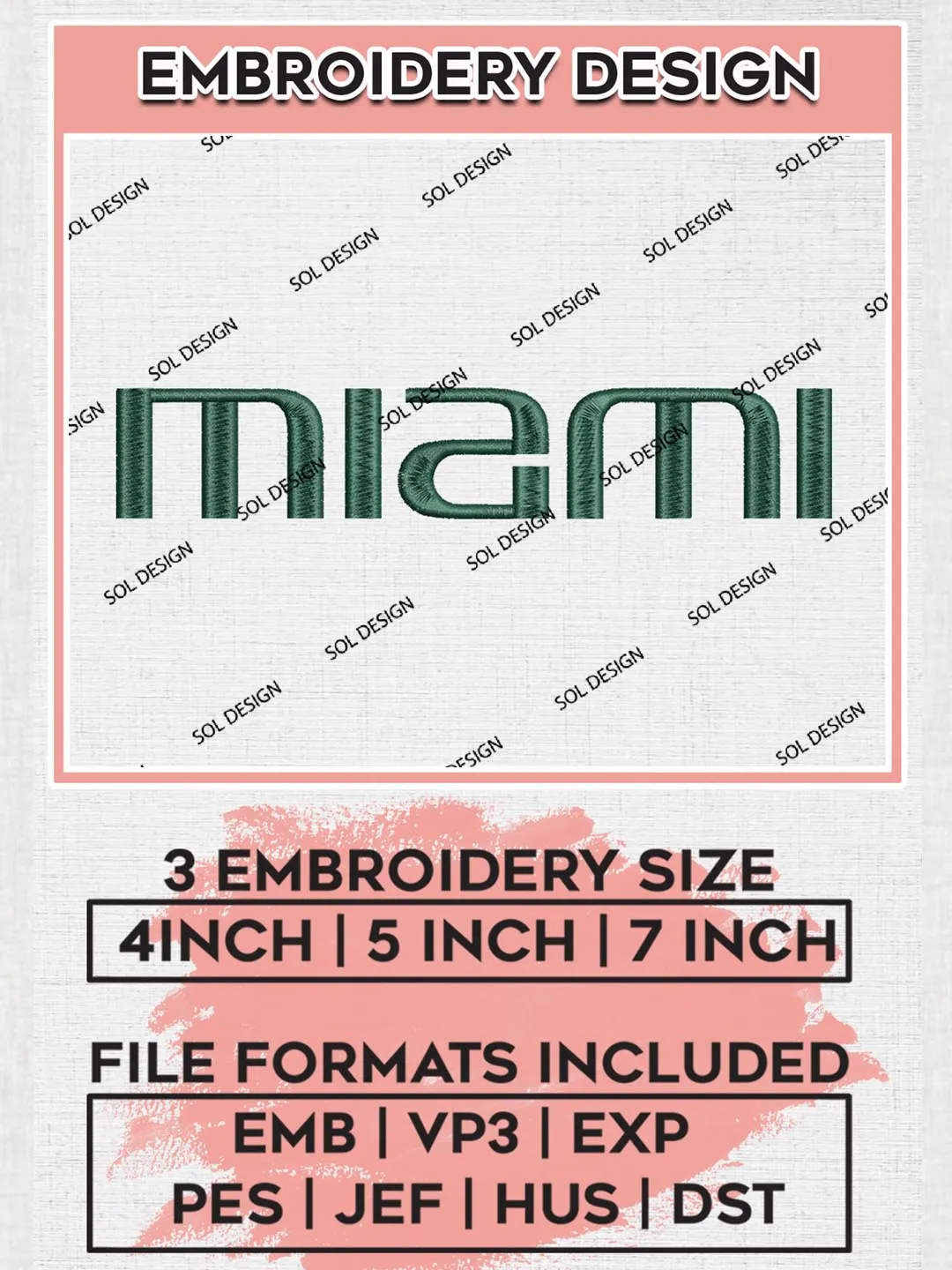 NCAA Miami College Team Word Logo Embroidery Design Files, NCAA Miami Hurricanes Machine Embroidery, NCAA Teams, 3 sizes, NCAA Machine embroidery designs, Digital Download