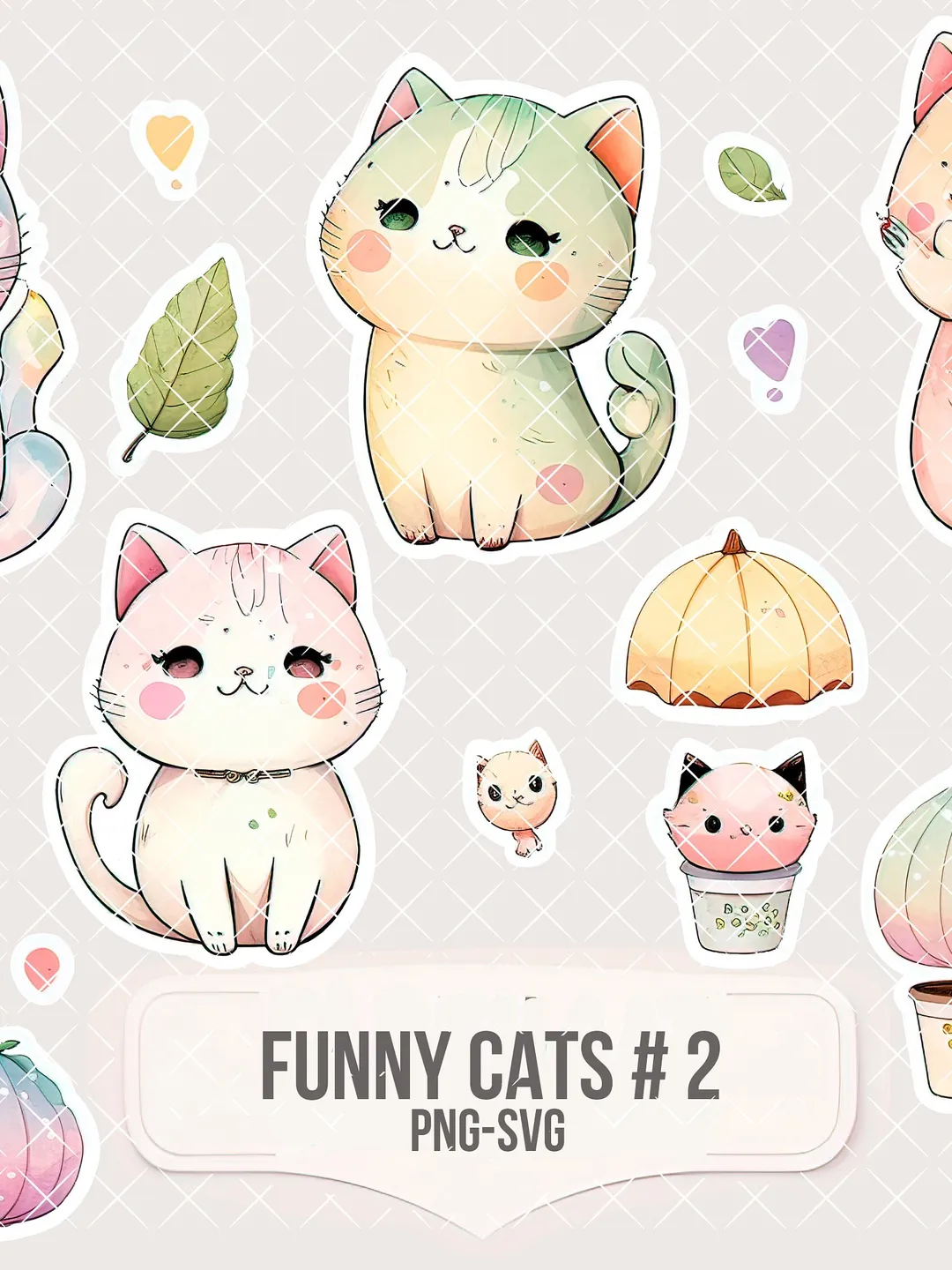 Kawaii Cat Clipart | Funny Kitten Doodle Stickers (PNG, SVG)