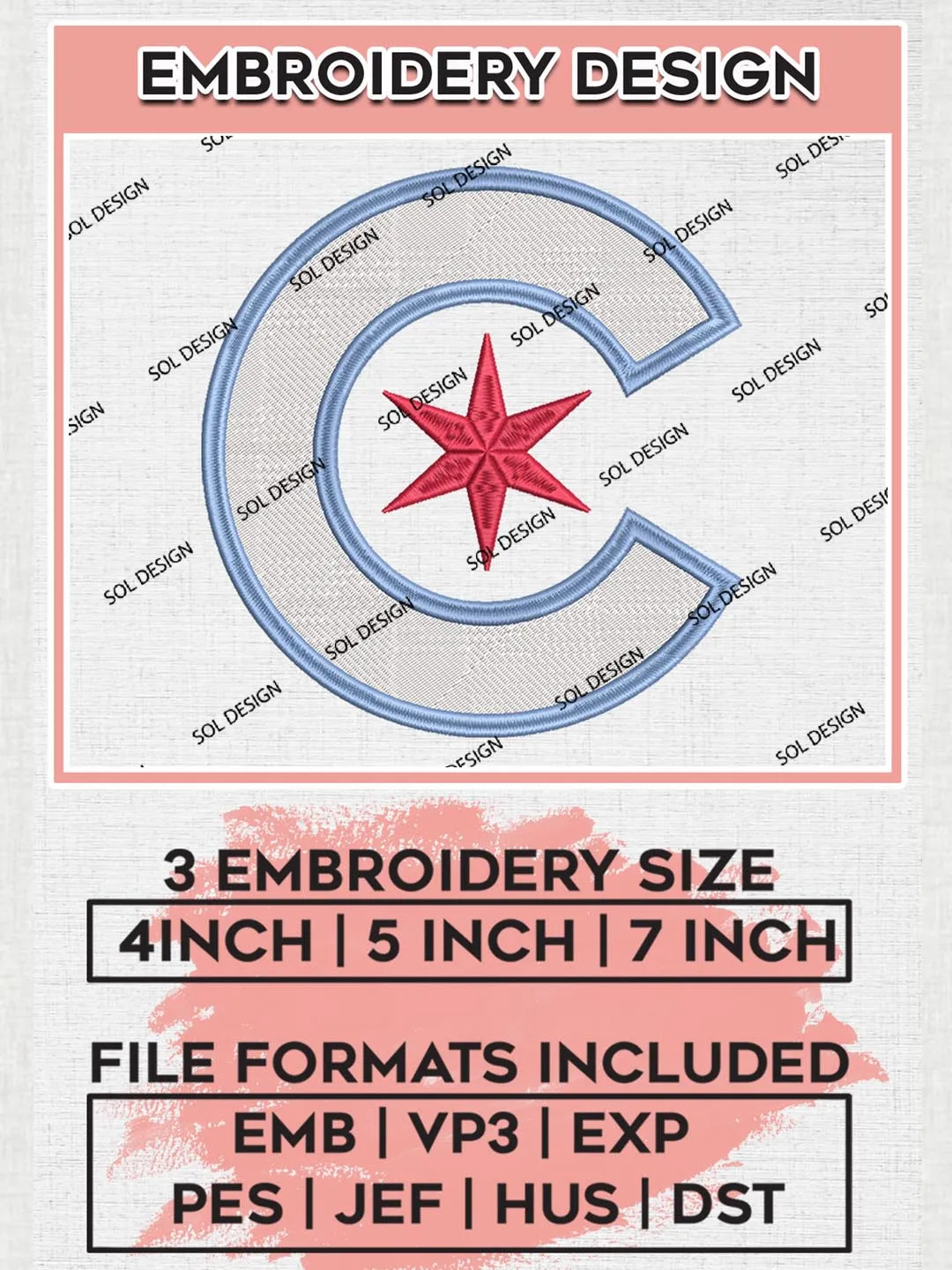 Chicago Cubs MLB Team Logo Embroidery Design Files, MLB Chicago Cubs Team Embroidery, MLB Teams, 3 sizes, MLB Machine embroidery designs, Digital Download