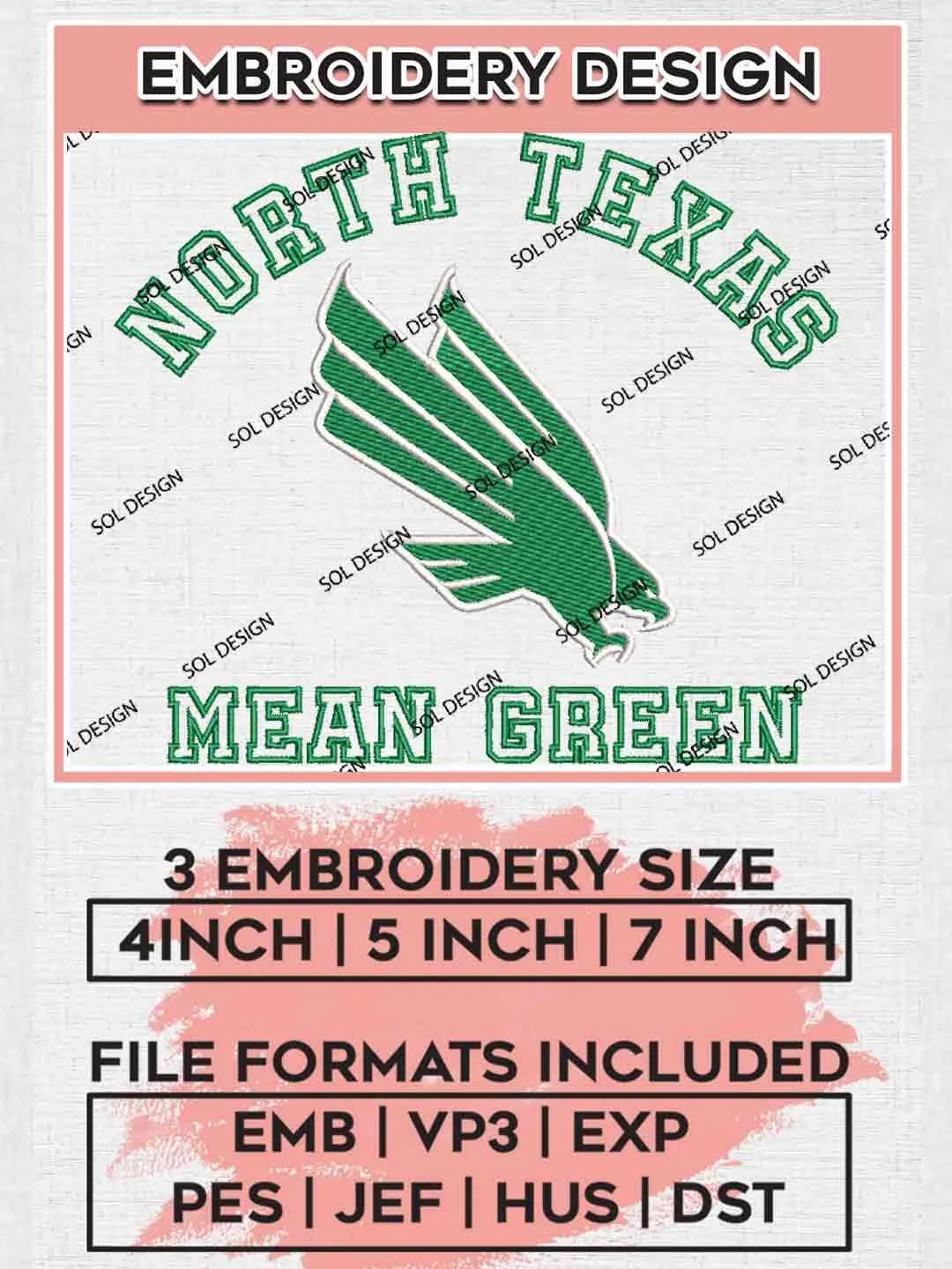 North Texas Mean Green Logo Embroidery Designs, NCAA Logo Embroidery files, NCAA Team, Machine embroidery designs, Instant Download