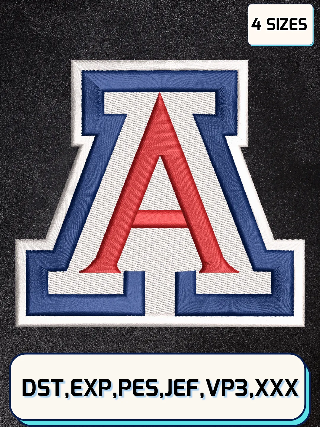 Arizona Wildcats Logo Embroidery Design Files, NCAA Logos Embroidery Designs, Machine Embroidery Files, 4 Sizes