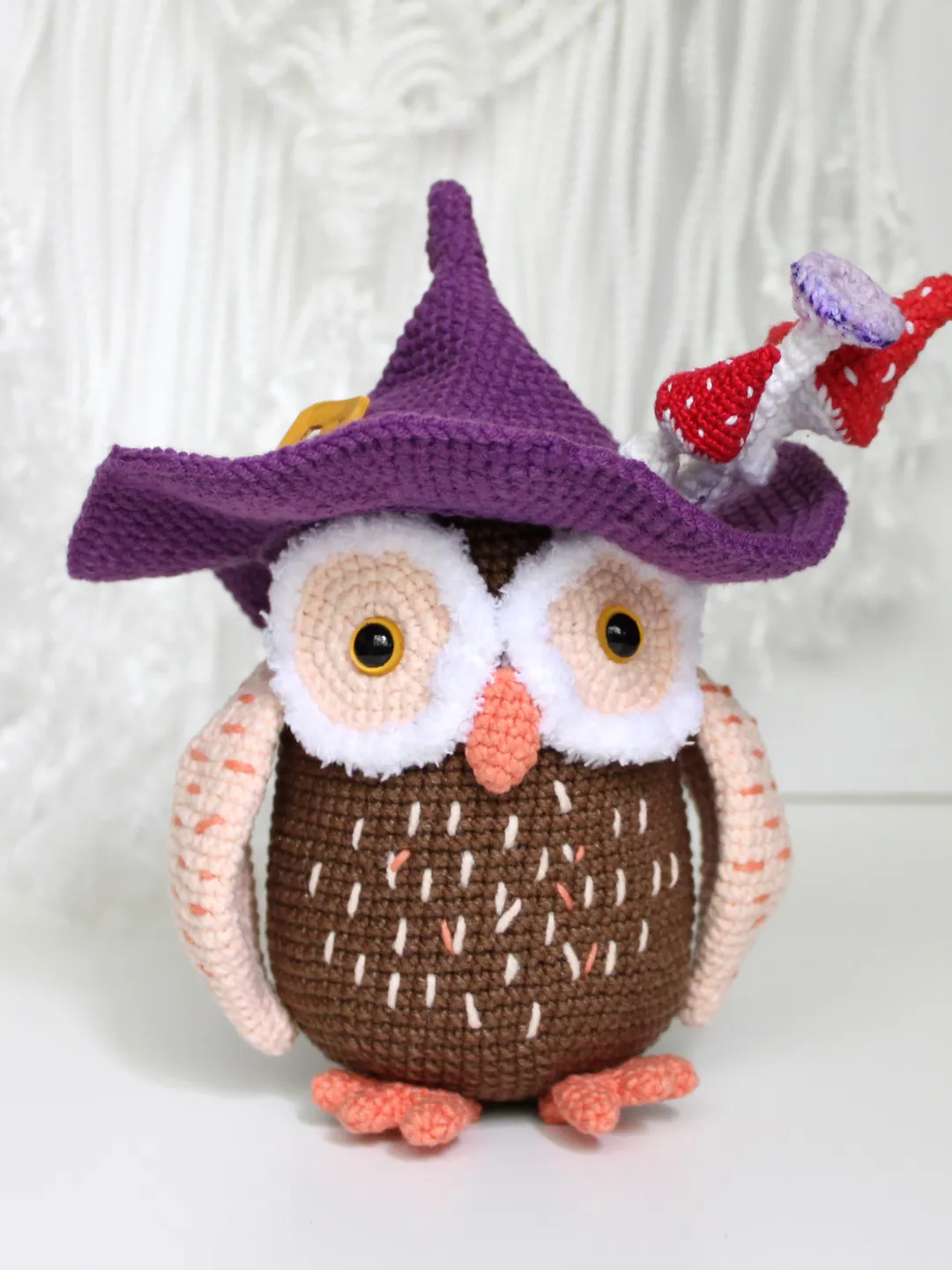 Owl crochet pattern PDF in English Amigurumi owl witch hat Halloween decor crochet tutorial