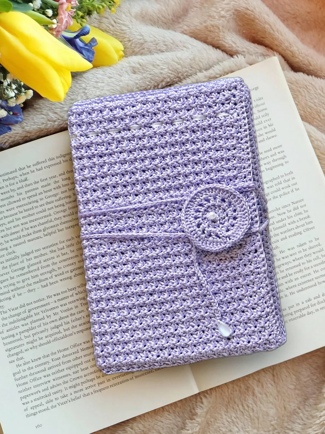 Crochet Book Cover Pattern, Ribbon Tie, Textured Stitch (PDF Pattern)