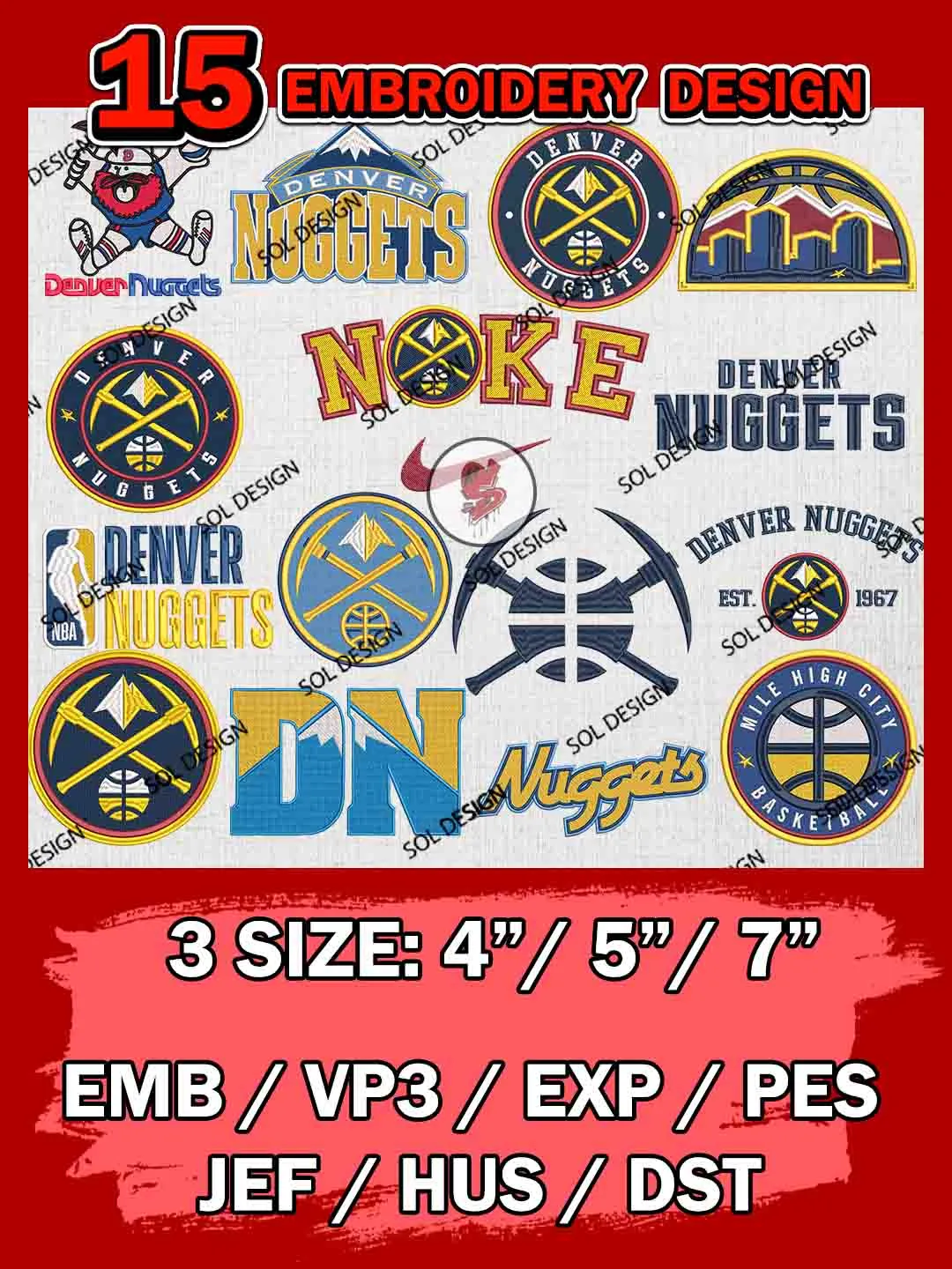 NBA Denver Nuggets Bundle Embroidery Files, NBA Denver Nuggets Team Embroidery, NBA Teams, National Basketball Association 3 sizes, NBA Nuggets Basketball Machine embroidery designs, Digital Download