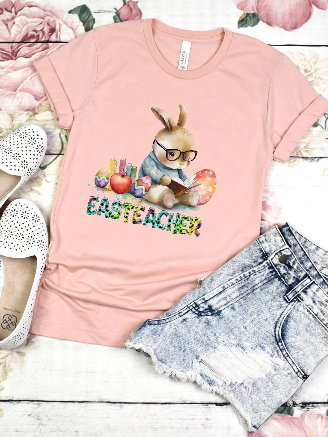 Easter Teacher Shirt: Cute Bunny Design, Relaxed Cotton Tee