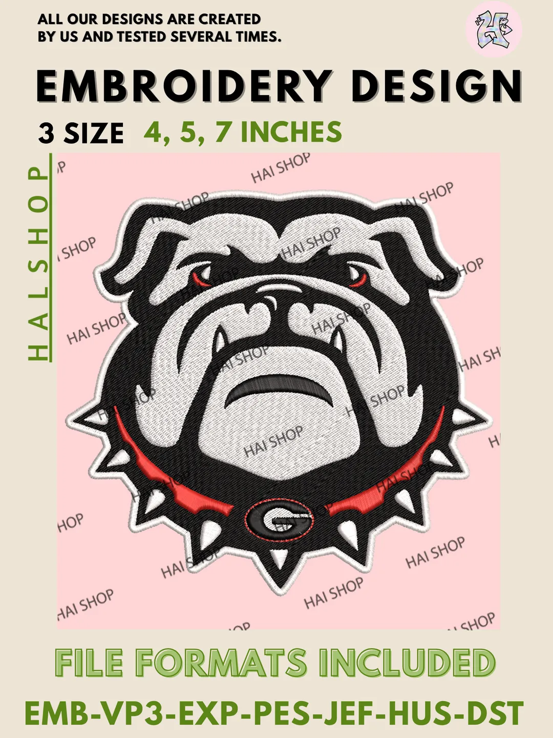 Georgia Bulldogs Mascot Bulldog Logo Machine Embroidery Design, NCAA College Team Embroidery Files, Digital Download