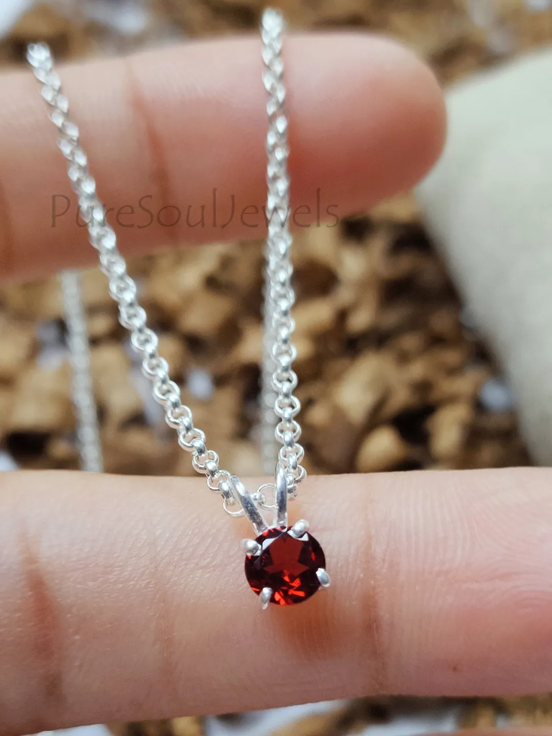 Dainty Garnet Necklace: Minimalist 925 Sterling Silver Jewelry