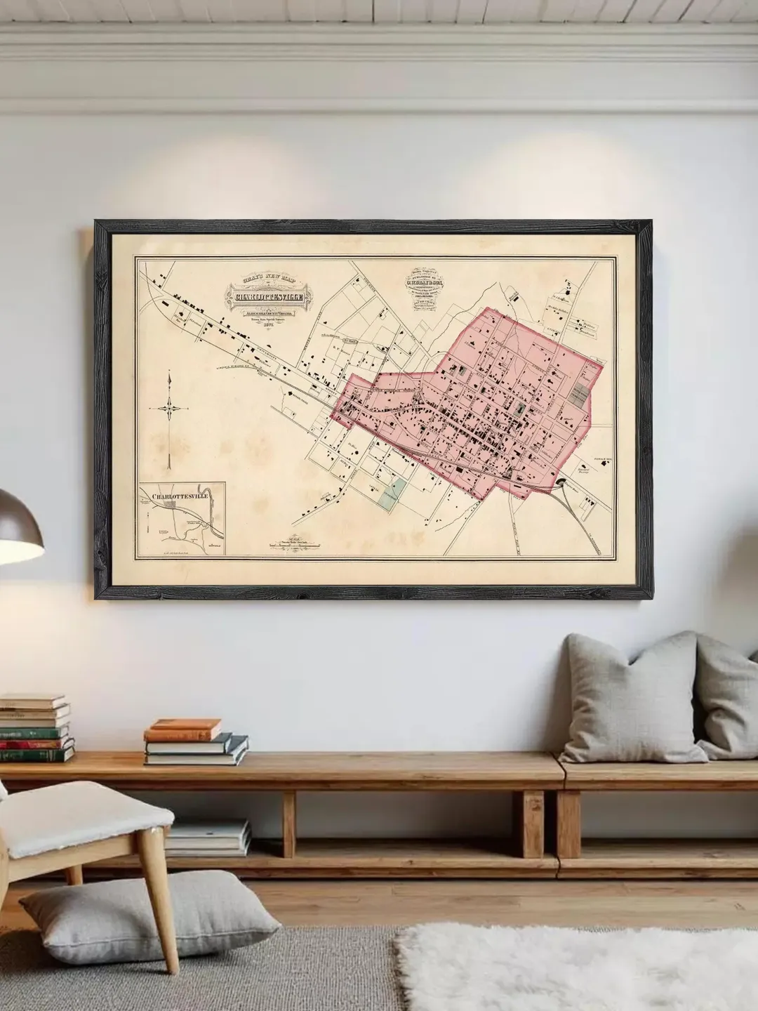 Old Map of Charlottesville VA 1877 Vintage Map | Wall Map Print