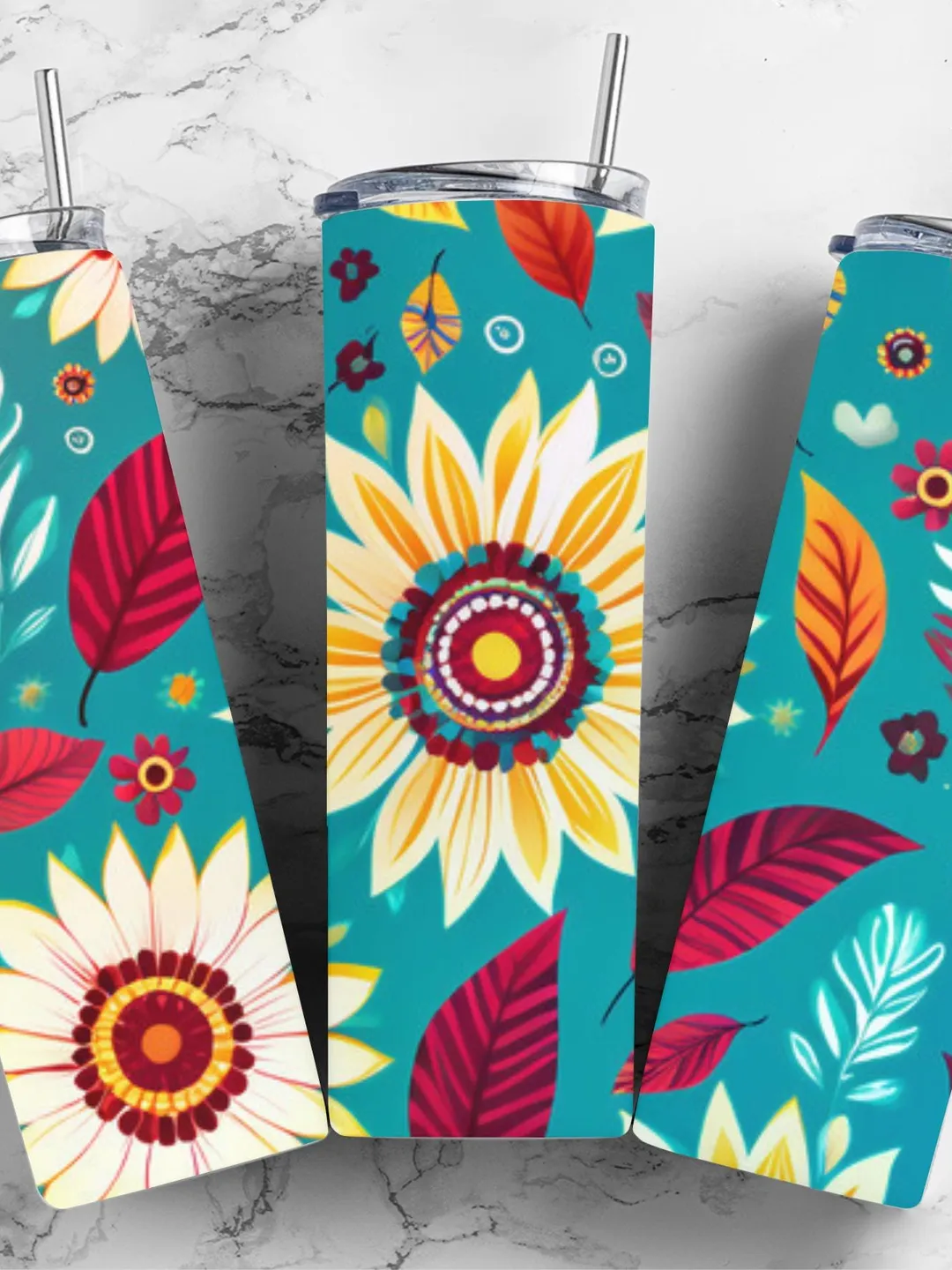Boho Floral Tumbler Sublimation Design: 20oz Skinny Tumbler PNG ...