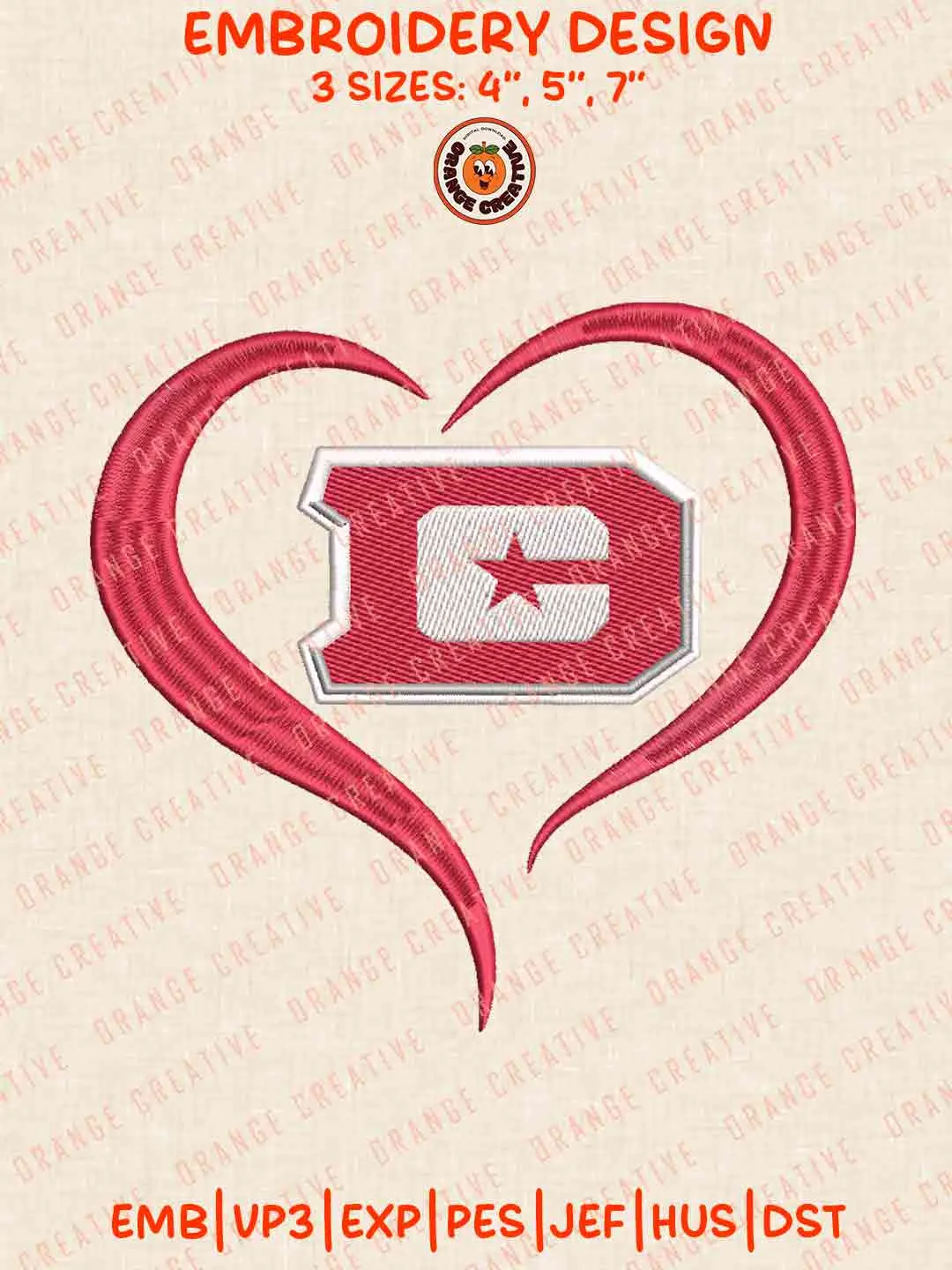 DC Defender Heart Embroidery Files, Football League Embroidery Designs, Sport Machine Embroidery Files, 3 Sizes, Custom Sizes, Instant Download
