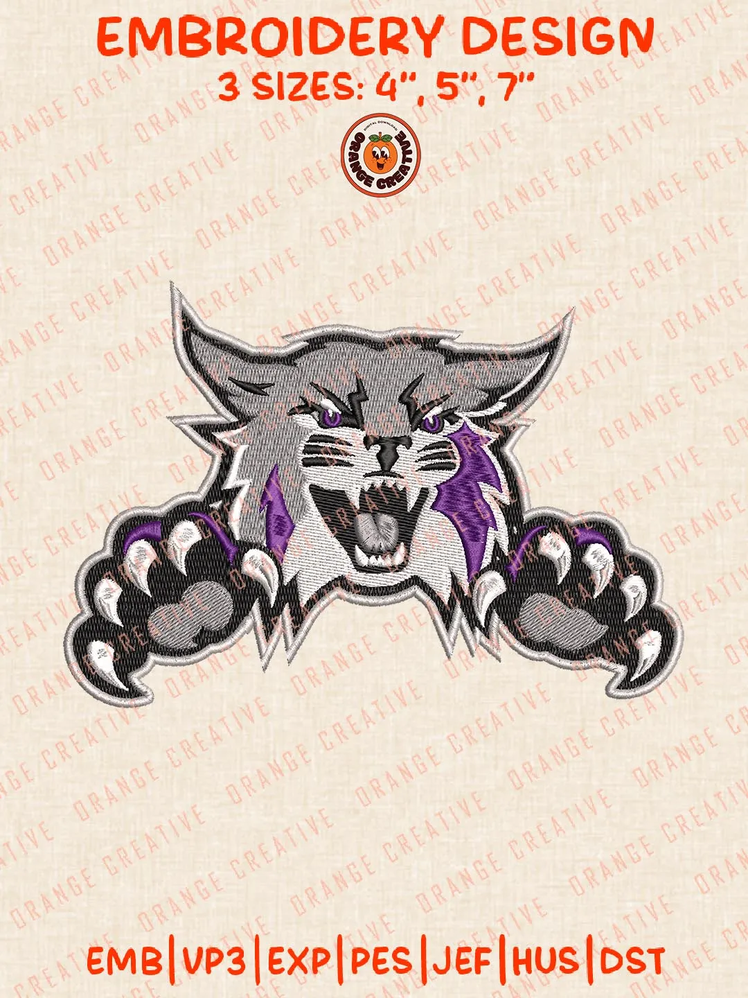 Weber State Wildcats Mascot Embroidery Design, NCAA Team Embroidery Design, Machine Embroidery Design File, 4 Sizes, Digital Download